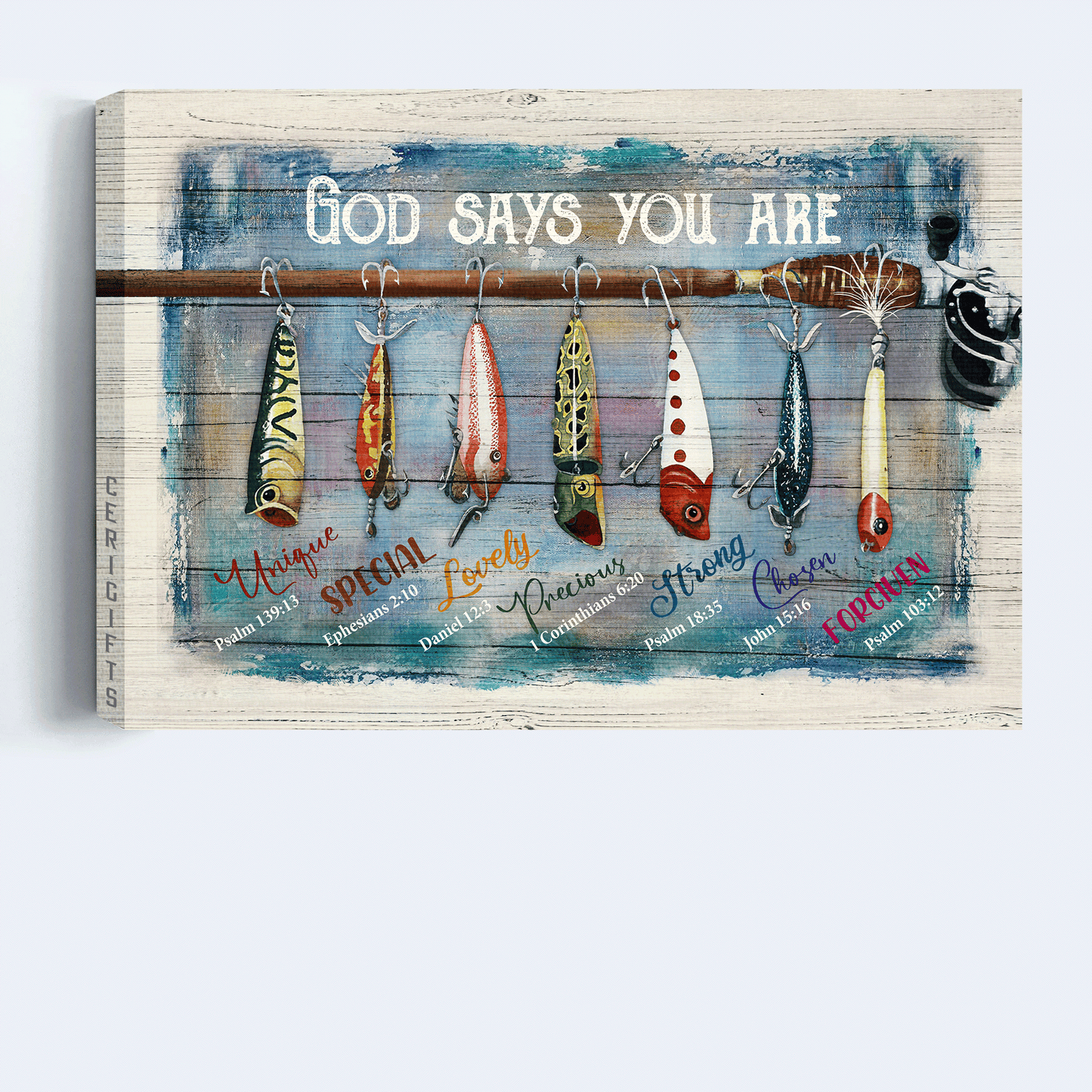Jesus Landscape Canvas- Beautiful Fish, Hook, Fishing Rod Landscape Canvas- Gift For Christian- God Says You Are