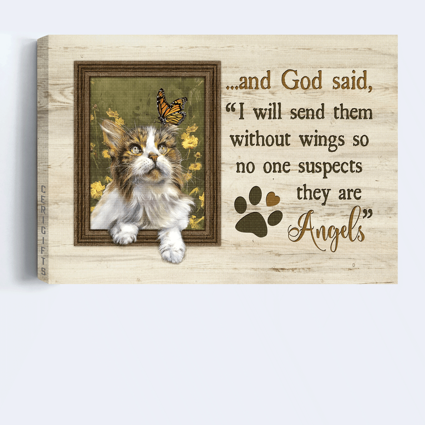 Jesus Landscape Canvas - Pretty cat, Yellow flower field, Small window Canvas - Gift for Christian, Pet lovers - I will send them without wings Landscape Canvas