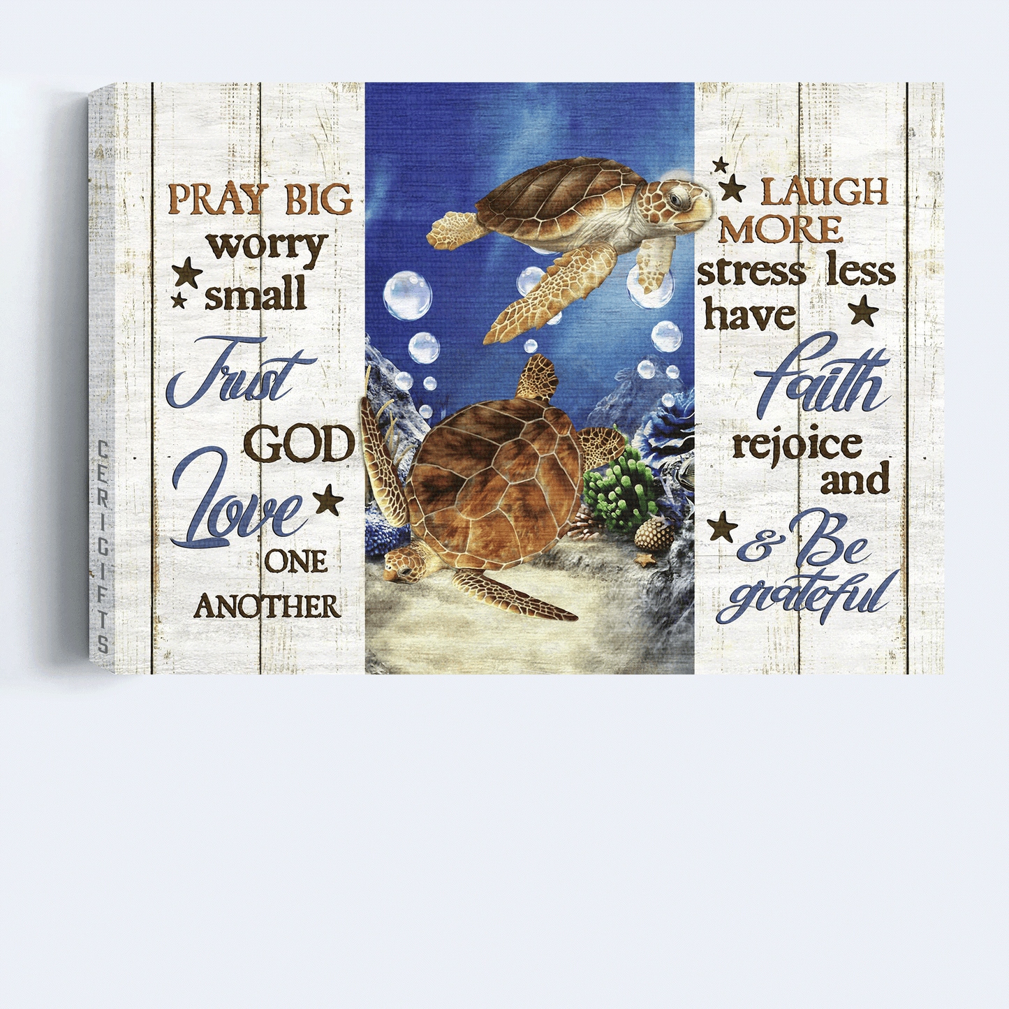 Jesus Landscape Canvas - Beautiful sea turtle, Blue ocean, Water bubbles, Pray big, Worry small Landscape Canvas - Gift For Christian