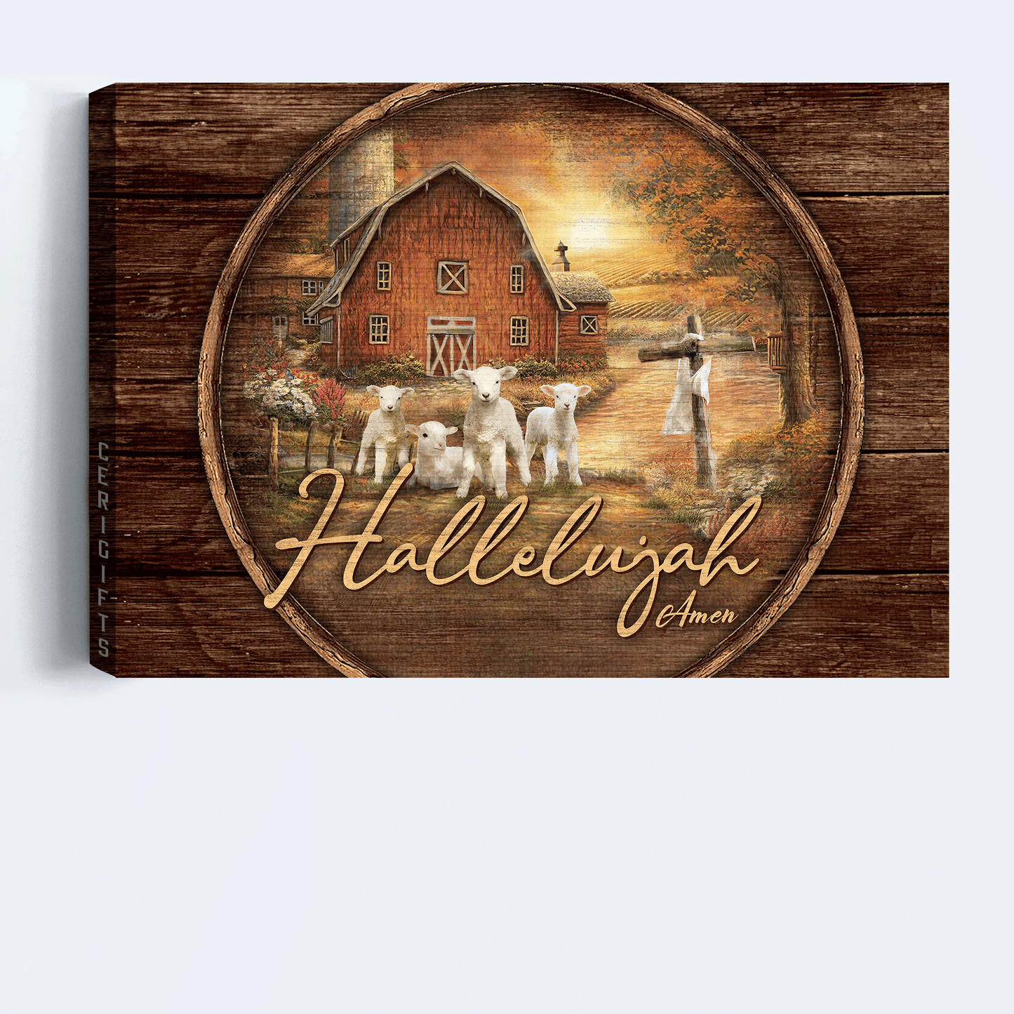 Jesus Landscape Canvas- Barn House Painting, Sunset On The Farm, Farmhouse Landscape Canvas- Gift For Christian- Hallelujah