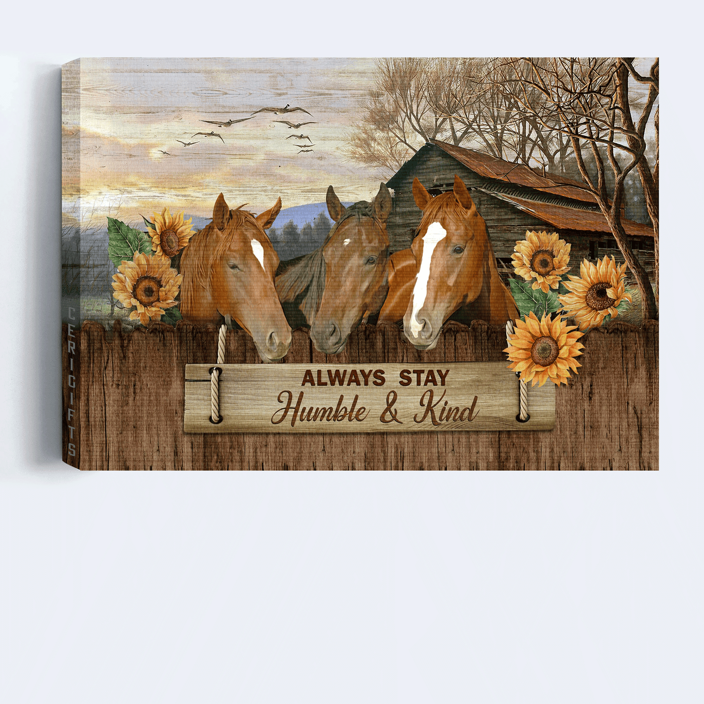 Jesus Landscape Canvas- Awesome Horse, Stunning Helianthus, Tranquil Farm, Sunflower Landscape Canvas- Gift For Christian- Always Stay Humble And Kind