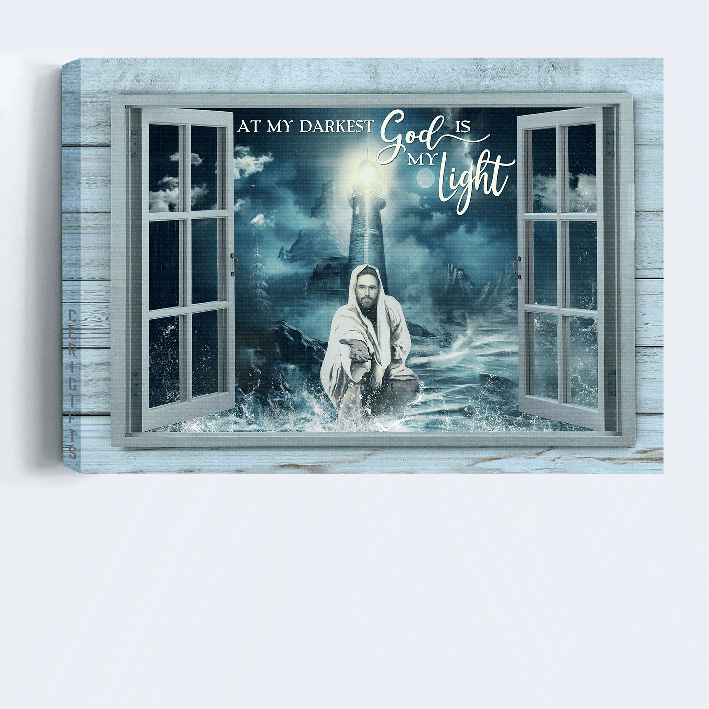 Jesus Landscape Canvas - Lighthouse, In the storm, Sea painting, Come to Jesus Landscape Canvas - Gift For Christian Landscape Canvas