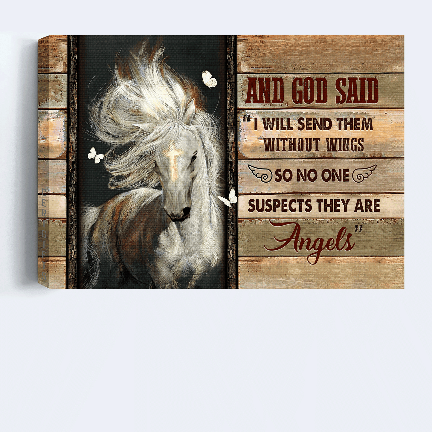 Jesus Landscape Canvas- Beautiful horse, Golden cross, White butterfly canvas- Gift for Christian- I will send them without wings