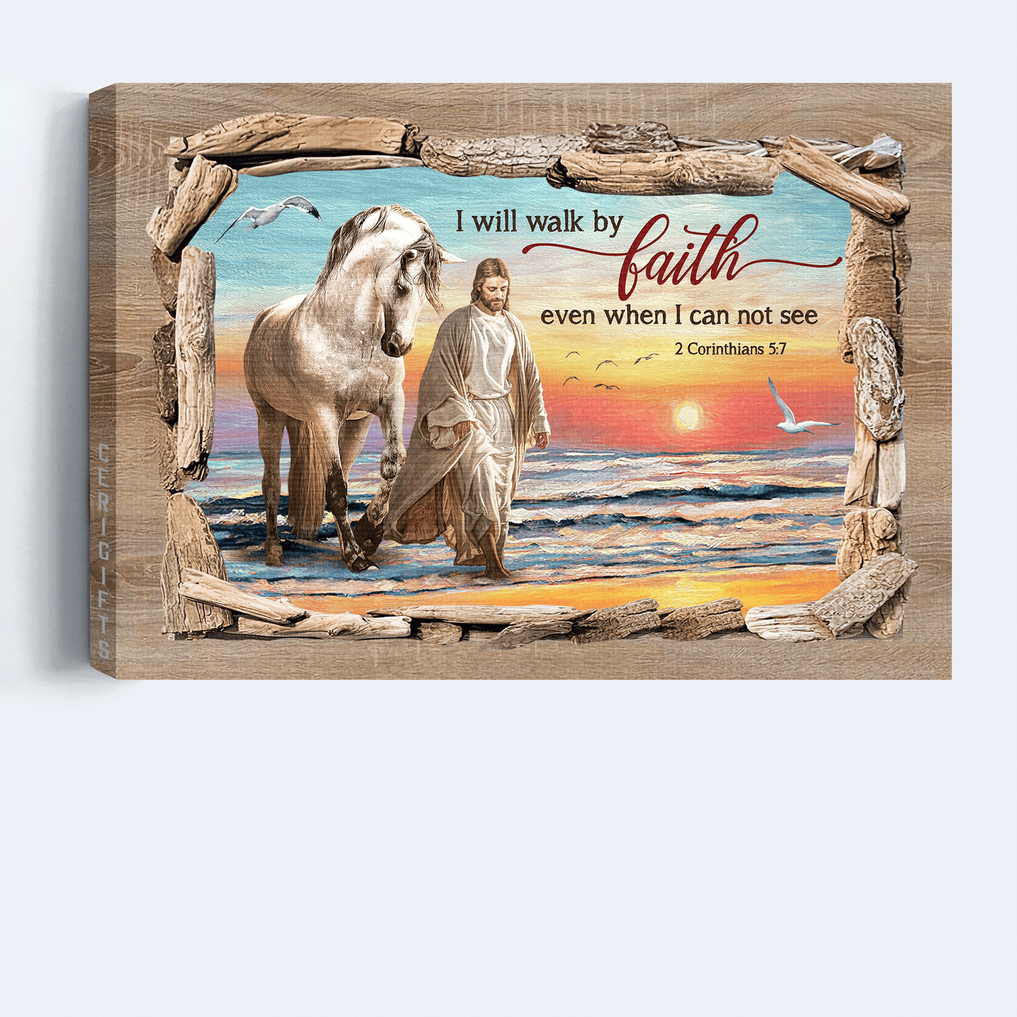 Jesus Landscape Canvas - Walking With Jesus, White Horse, Beautiful Beach Canvas - Gift For Christian - I Will Walk By Faith Canvas