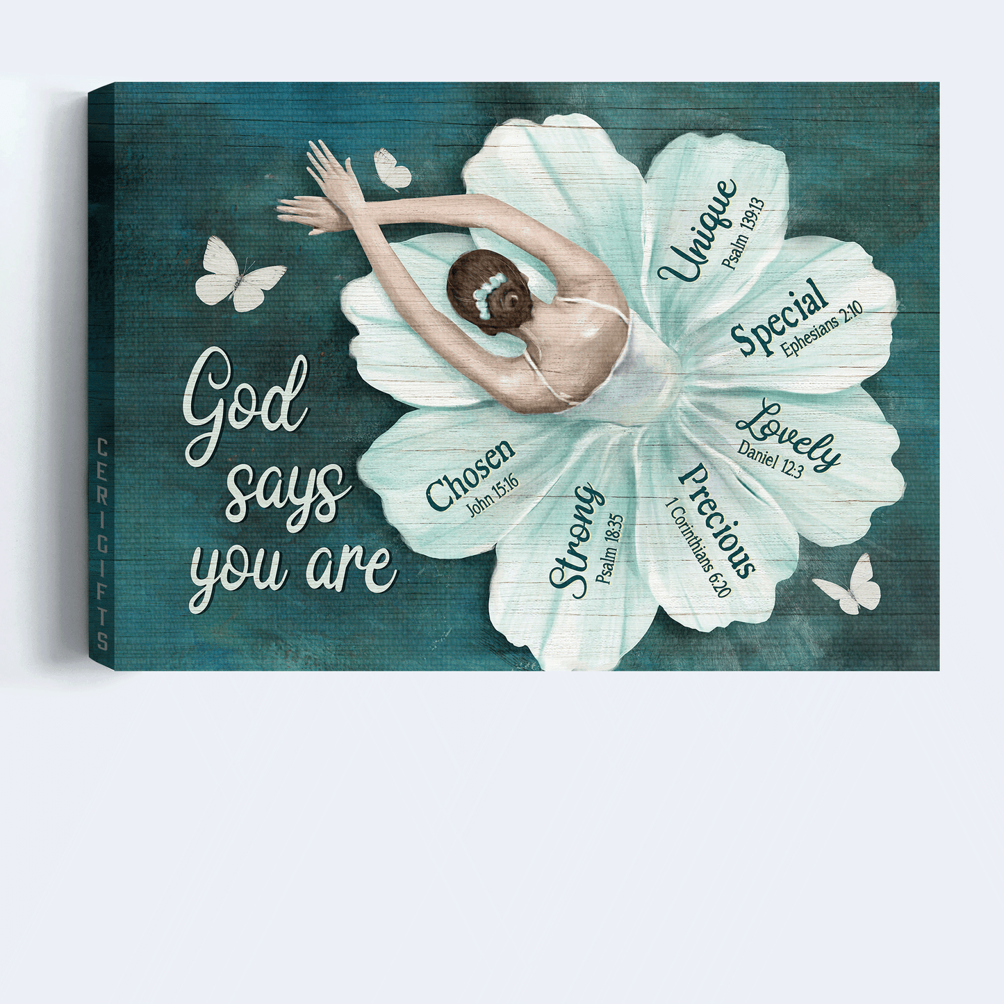 Jesus Landscape Canvas- Ballerina, Ballet Drawing, Flower Dress, Butterfly Landscape Canvas- Gift For Christian- God Says You Are