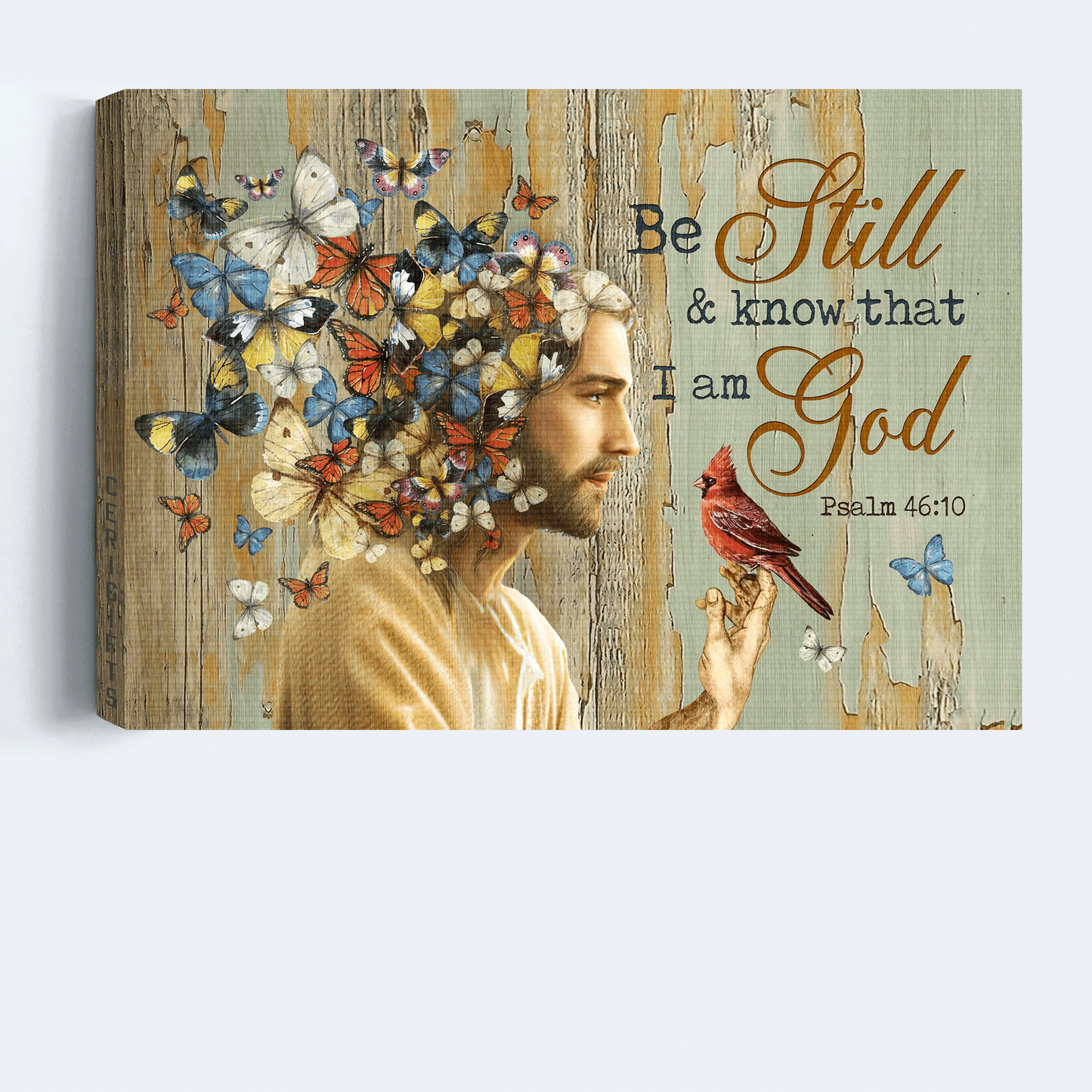 Jesus Landscape Canvas - Colorful Butterfly, The Real Face Of Jesus, Red Cardinal Landscape Canvas - Gift For Christian - Be Still And Know That I Am God Landscape Canvas