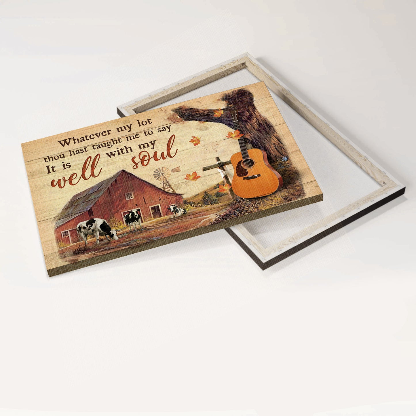 Jesus Landscape Canvas - Autumn farm, Guitar, Cow Landscape Canvas - Gift For Christian - Whatever my lot thou hast taught me to say, it is well with my soul