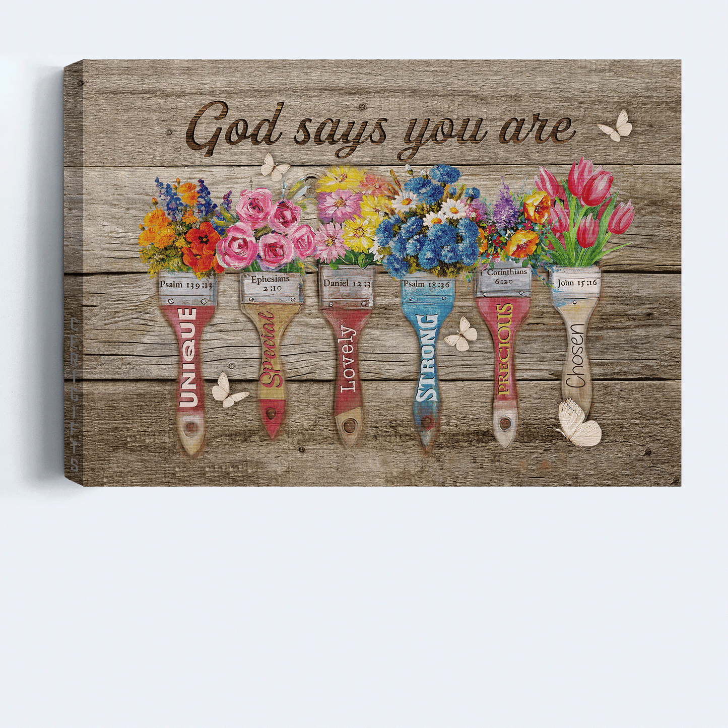 Jesus Landscape Canvas- Beautiful flower, Colorful paintbrush, Butterfly canvas- Gift for Christian- God says you are