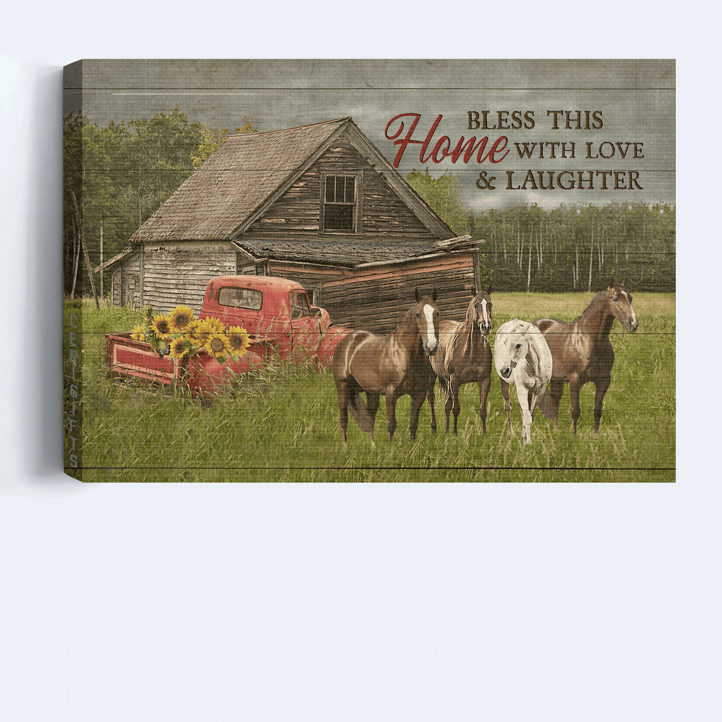 Jesus Landscape Canvas- Beautiful horse, Meadow land, Ladybug car canvas- Gift for Christian- Bless this home