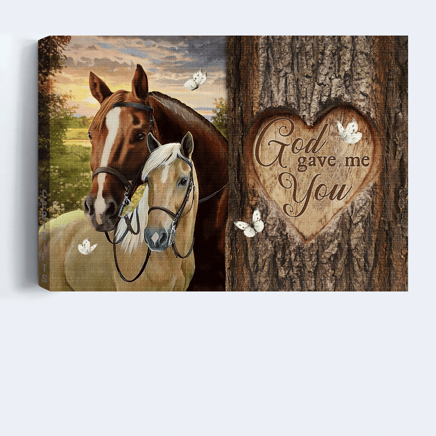 Jesus Landscape Canvas - Stunning Horse, Colorful Sunset, White Butterfly Canvas - Gift For Christian - God Gave Me You Canvas