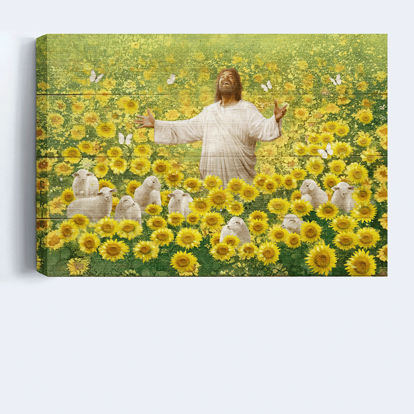 Jesus Landscape Canvas - Sunflower field, Lamb of God, The passion of the Christ Landscape Canvas - Inspirational gift, Gift For Religious Christian