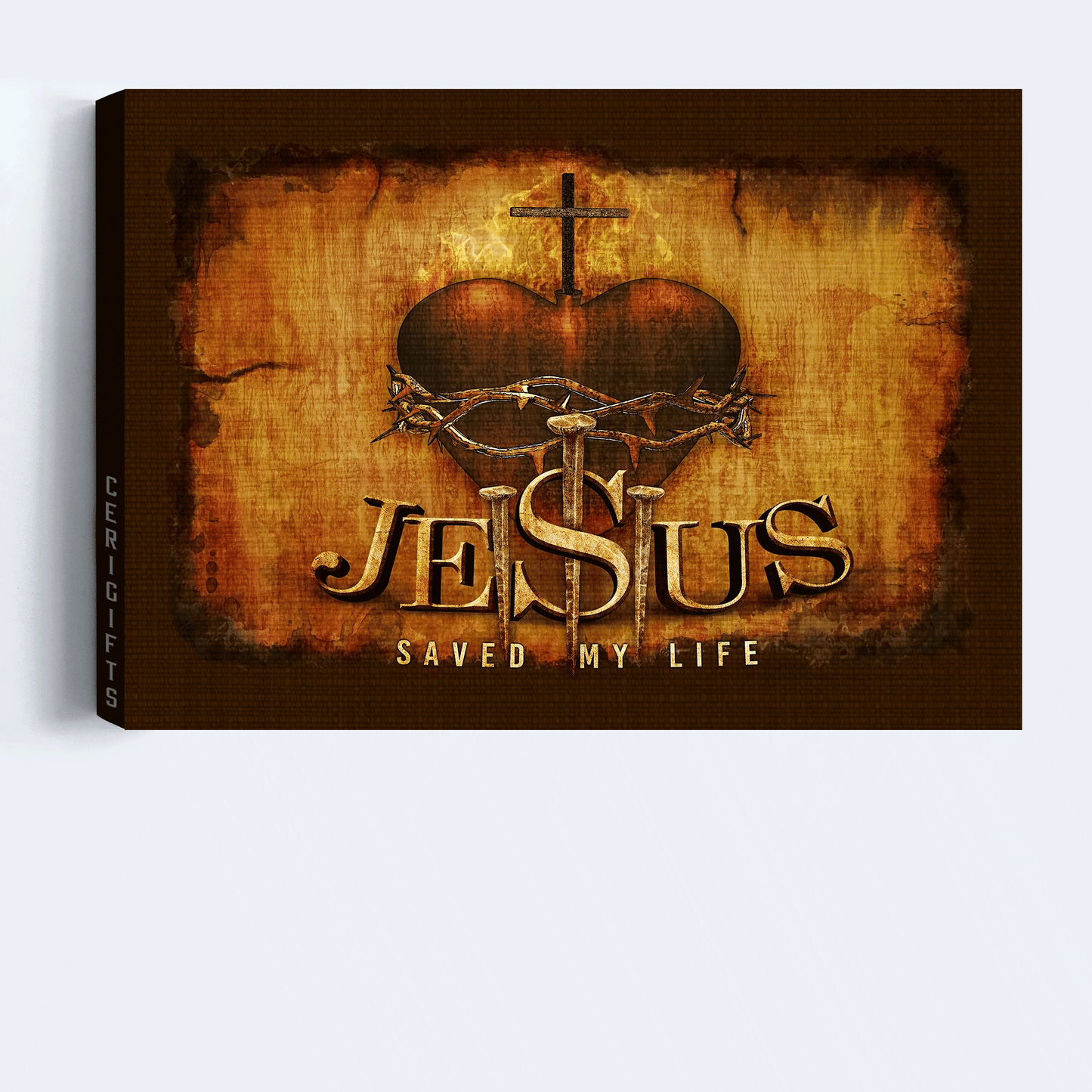 Jesus Landscape Canvas - The Savior, Sacred Heart Of Jesus, Three Nails Canvas - Gift For Christian - Jesus Saved My Life Canvas