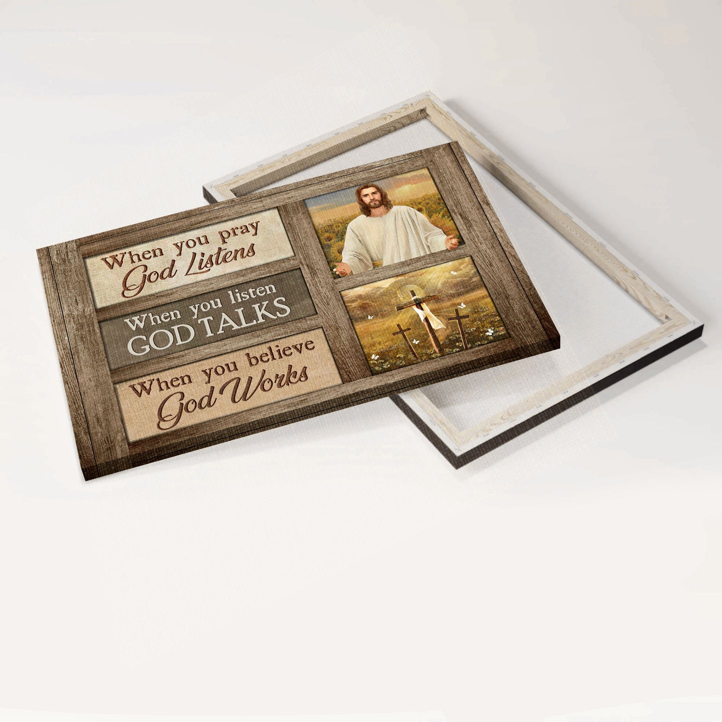 Jesus Landscape Canvas - Three crosses, Positive quote Landscape Canvas - Inspirational gift, Gift For Religious Christian - When you believe, God works