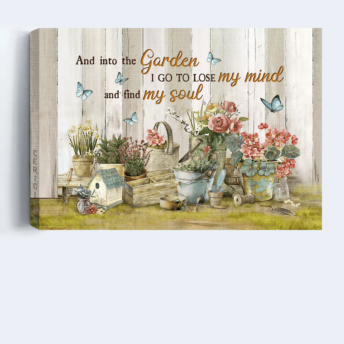 Jesus Landscape Canvas- Beautiful flower, Flower pots, Blue butterfly canvas- Gift for Christian- Into the garden find my soul