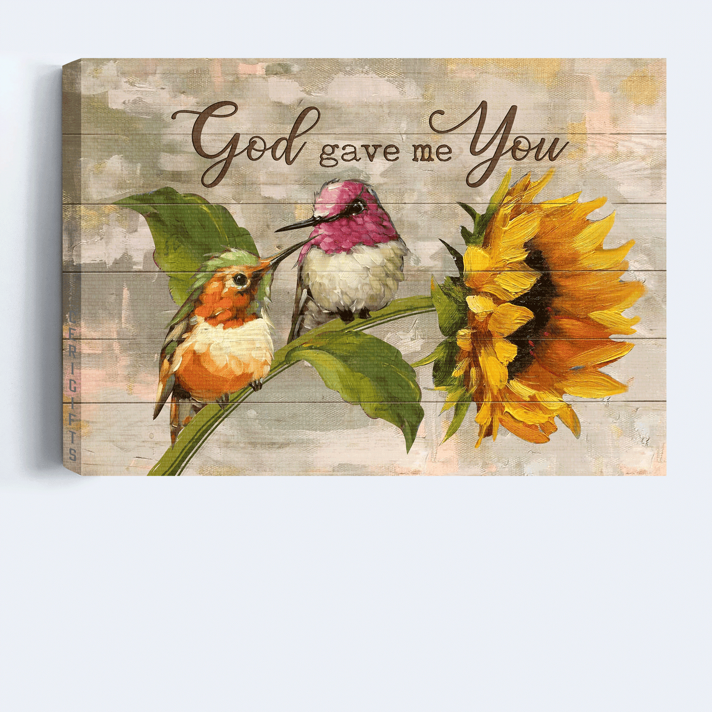 Jesus Landscape Canvas - Sunflower Painting, Hummingbird Painting Canvas- Gift For Christian - God Gave Me You Canvas