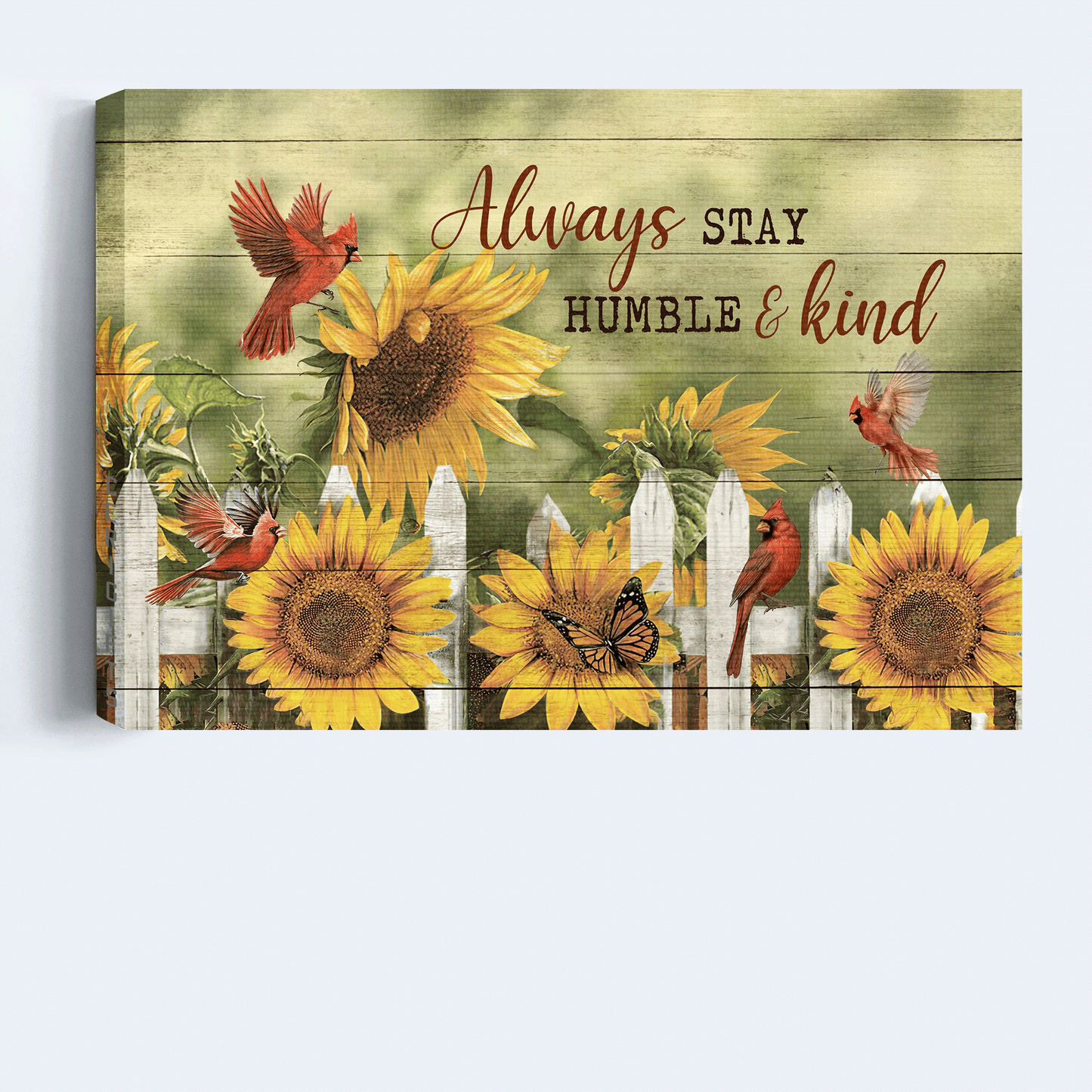 Jesus Landscape Canvas - Sunflower Garden, Red Cardinal Canvas - Gift For Christian - Always Stay Humble And Kind Canvas