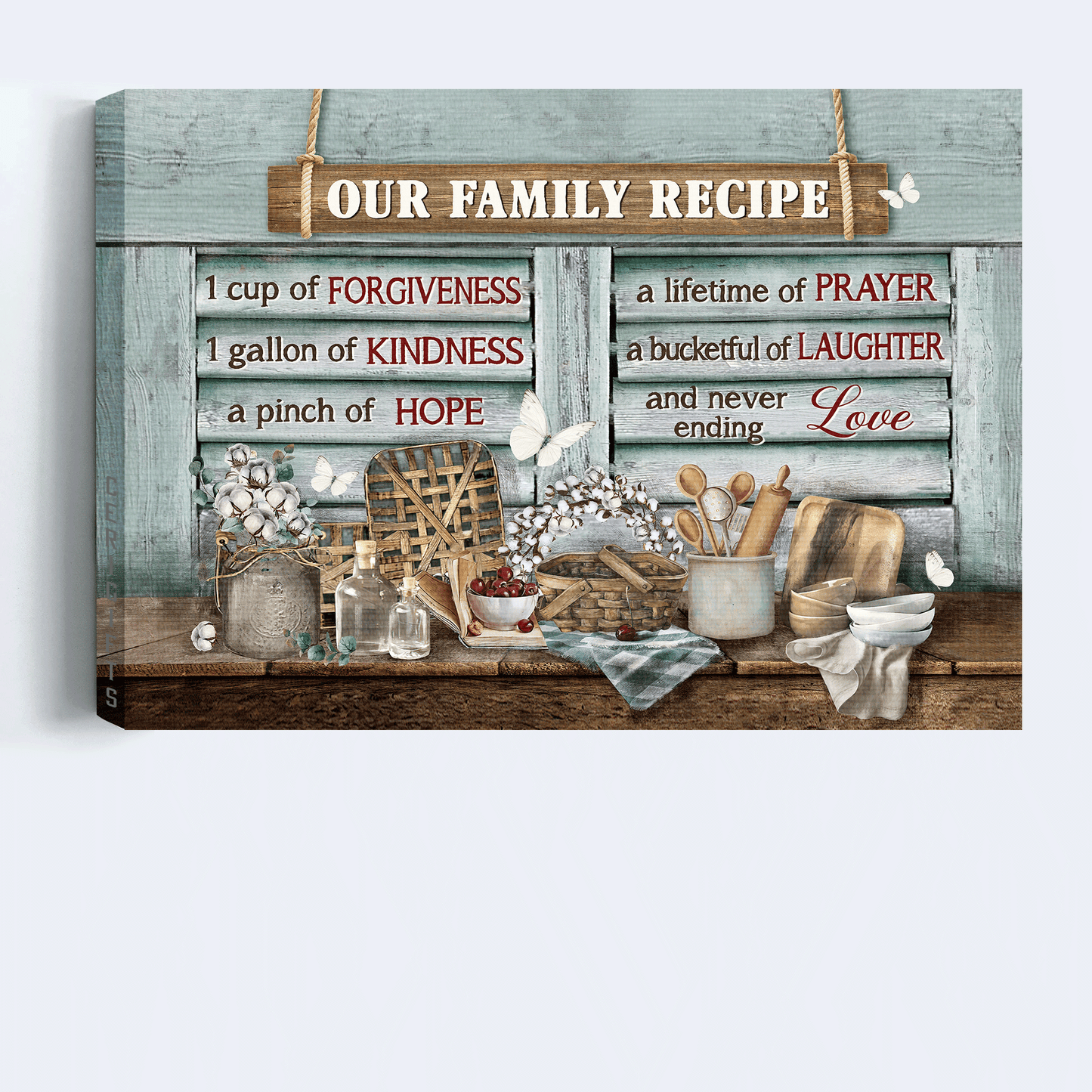 Jesus Landscape Canvas - Beautiful kitchen, Cotton flower, Butterfly Landscape Canvas - Gift For Christian - Our family recipe