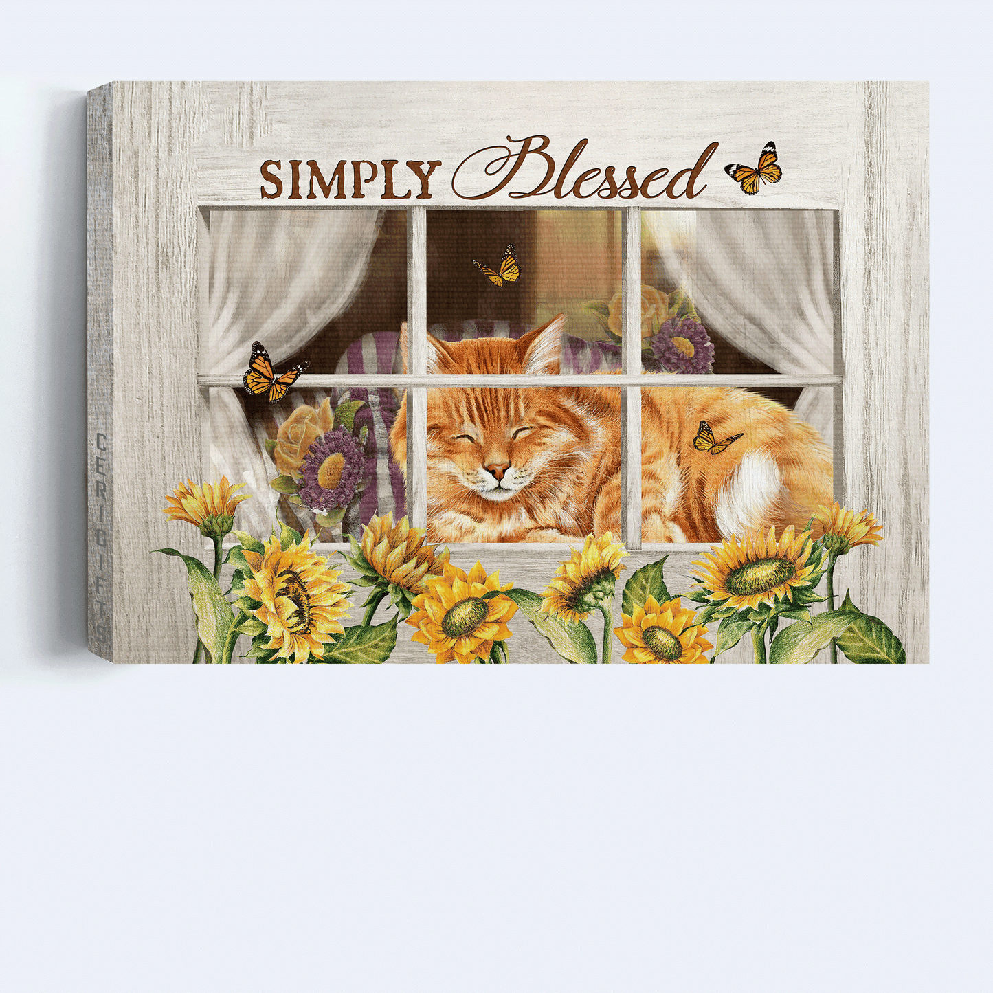 Jesus Landscape Canvas - Orange tabby cat, Sunflower painting, White window Landscape Canvas - Gift For Christian - Simply blessed Landscape Canvas