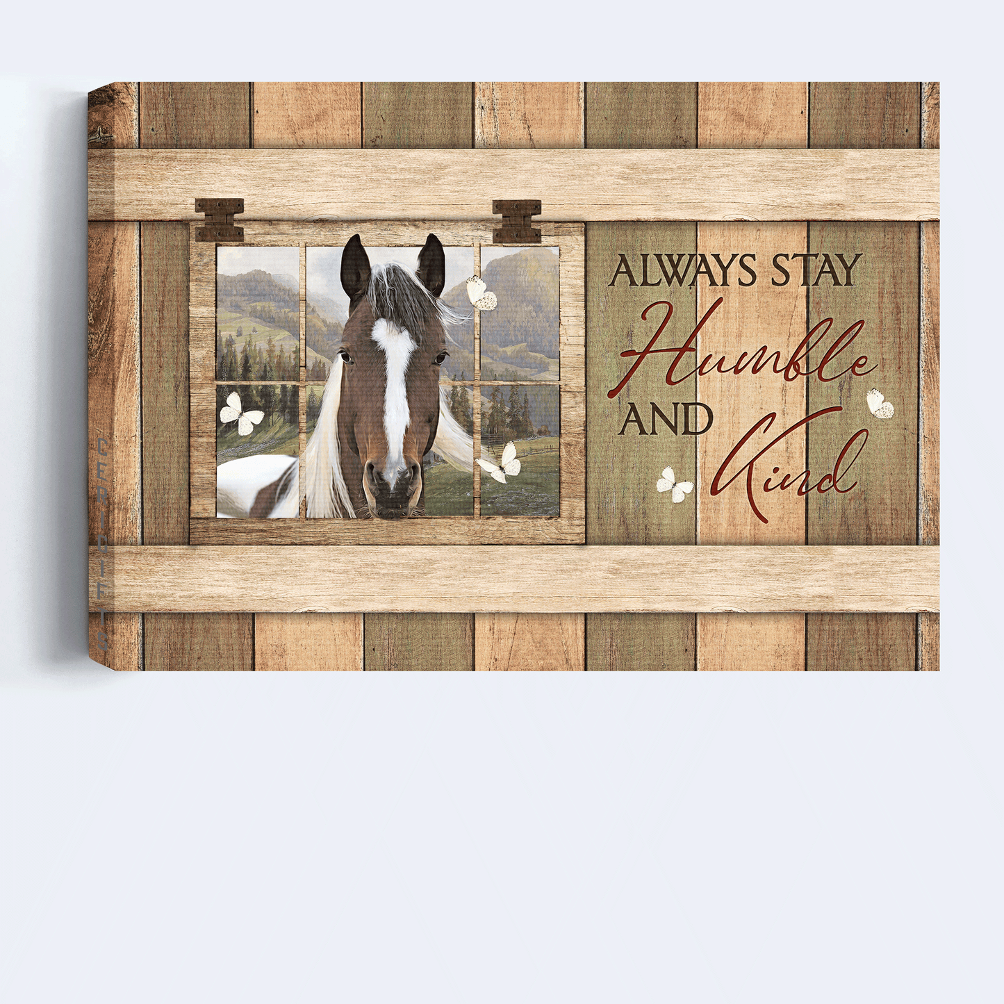 Jesus Landscape Canvas - White And Brown Horse, Countryside Painting, Butterfly Canvas - Gift For Christian - Always Stay Humble And Kind Canvas