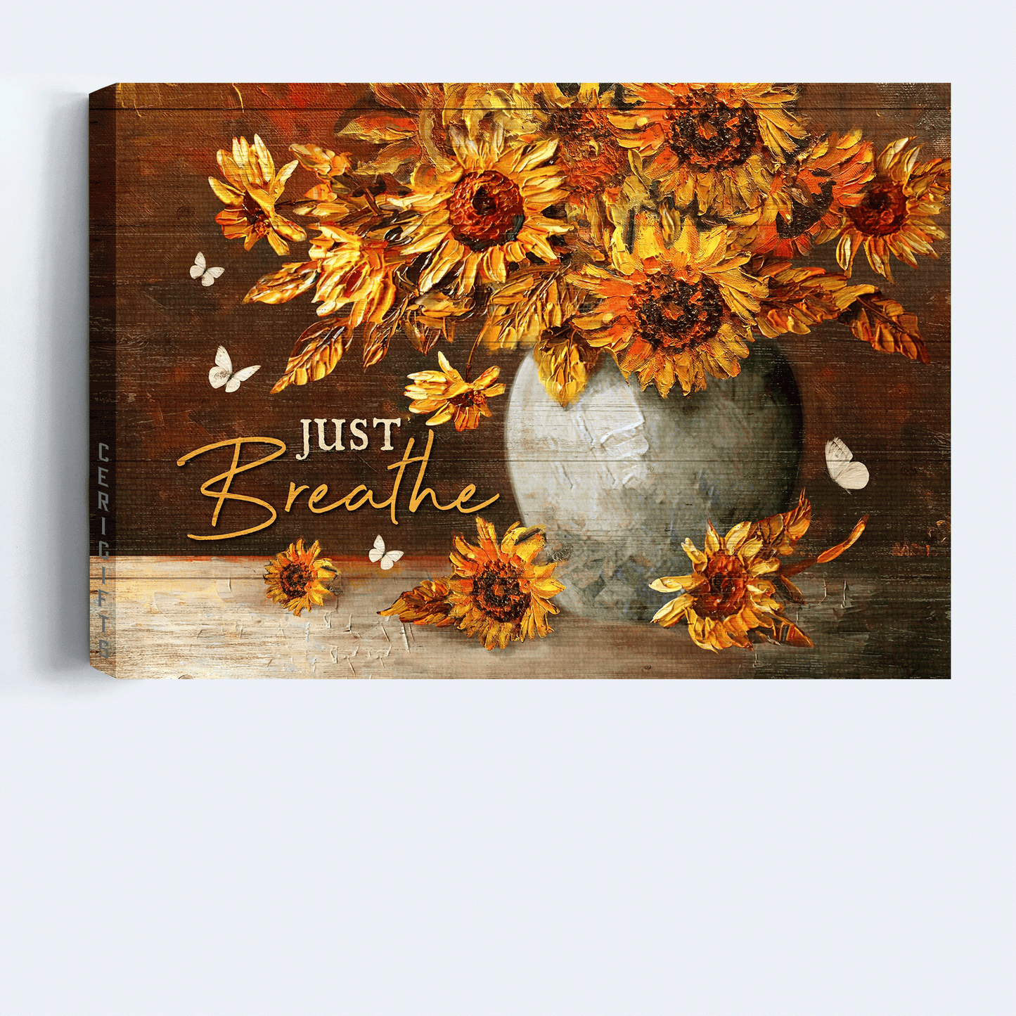 Jesus Landscape Canvas - Sunflower Painting, White butterfly, Motivational quote Landscape Canvas - Inspirational gift, Gift For Religious Christian - Just breathe
