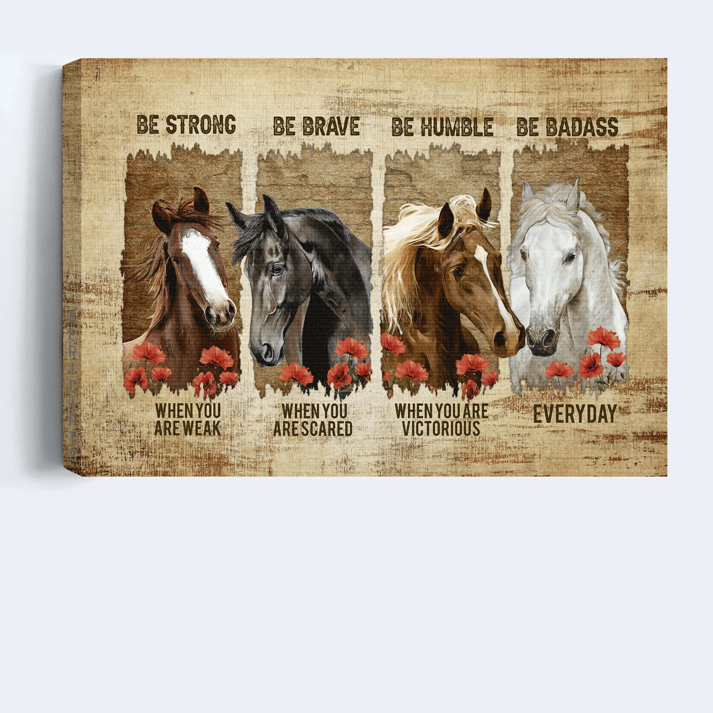 Jesus Landscape Canvas- Beautiful horses, Red poppy painting canvas- Gift for Christian- Be strong when you are weak