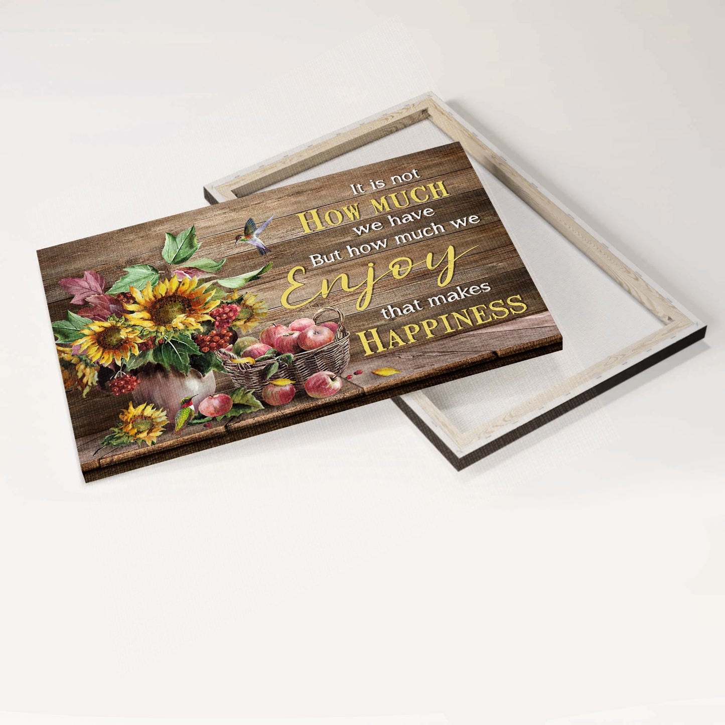Jesus Landscape Canvas - Apple drawing, Sunflower vase, Hummingbird Landscape Canvas - Gift For Christian - Enjoy that makes happiness