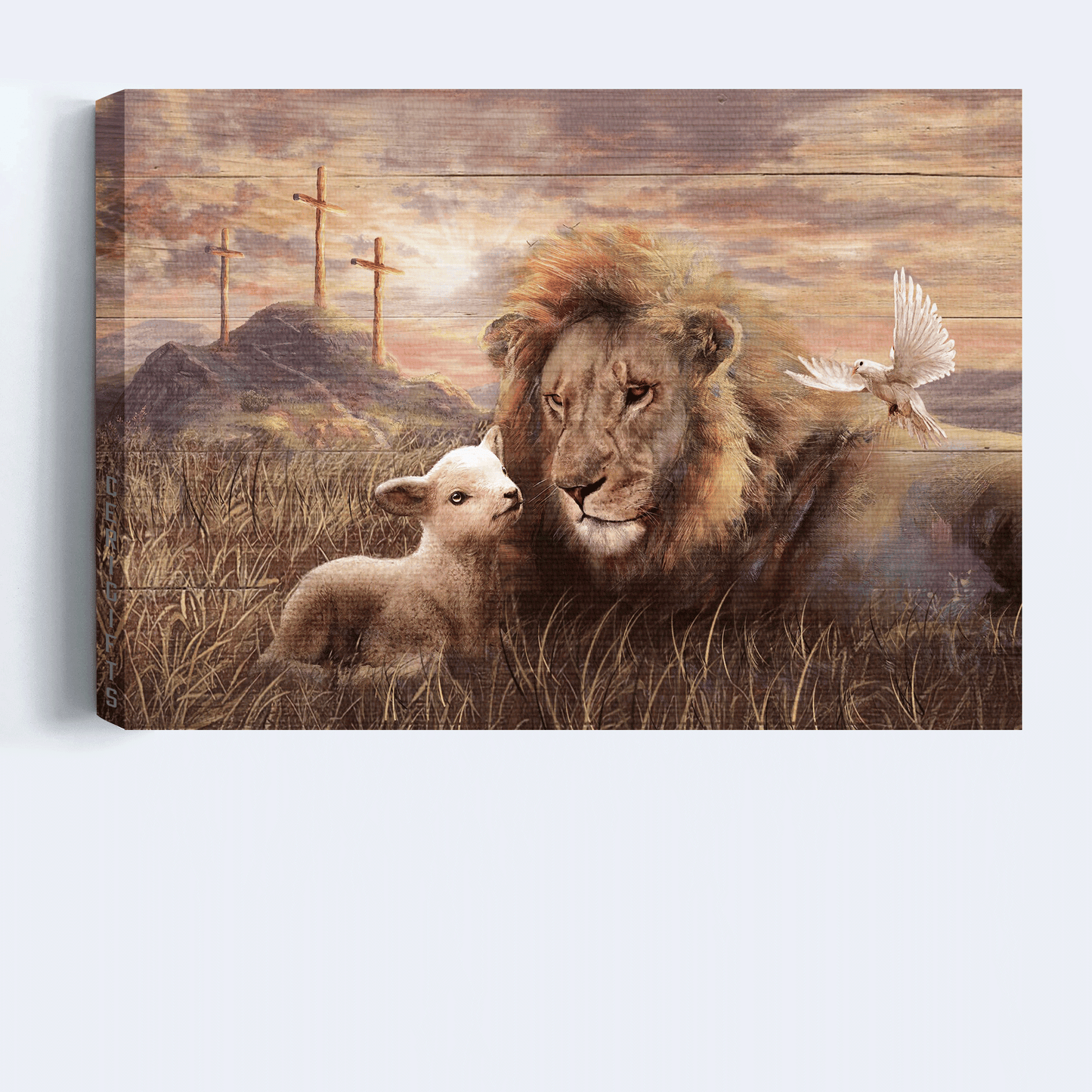Jesus Landscape Canvas - Meadow landscape, Lion of Judah, Lambs of God, A peaceful day of the lion and the lamb Canvas - Jesus Landscape Canvas