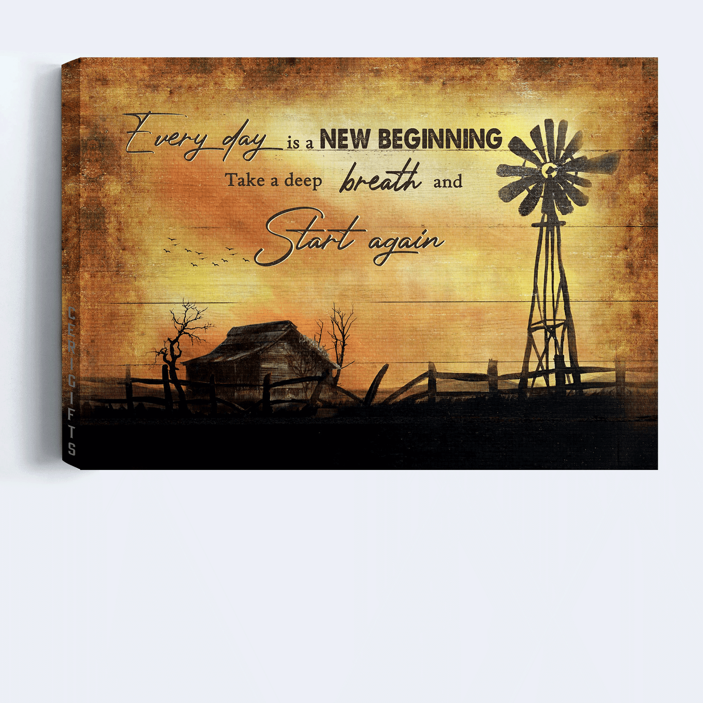 Jesus Landscape Canvas - Old Barn Painting, Windmill, Sunset Landscape Landscape Canvas - Gift For Christian - Everyday is a new beginning Landscape Canvas