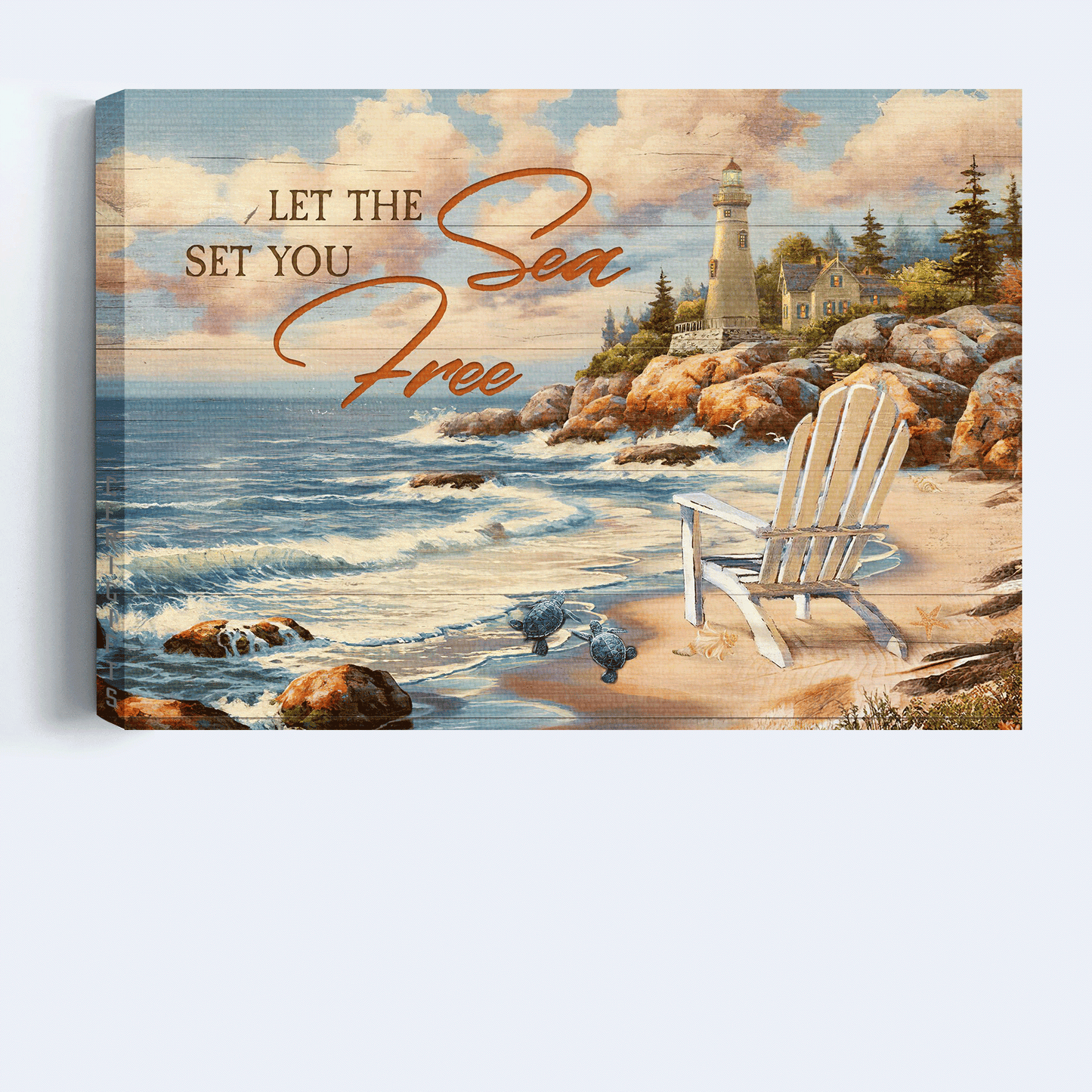 Jesus Landscape Canvas - Peace drawing, Ocean view, Pretty lighthouse Landscape Canvas - Gift For Christian - Let the sea set you free Landscape Canvas
