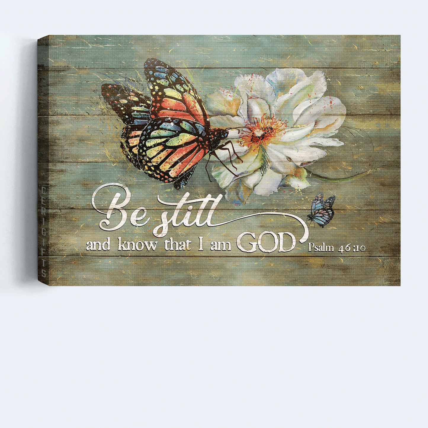 Jesus Landscape Canvas - Beautiful white flower, Colorful butterfly Landscape Canvas - Gift For Christian - Be still and know that I am God