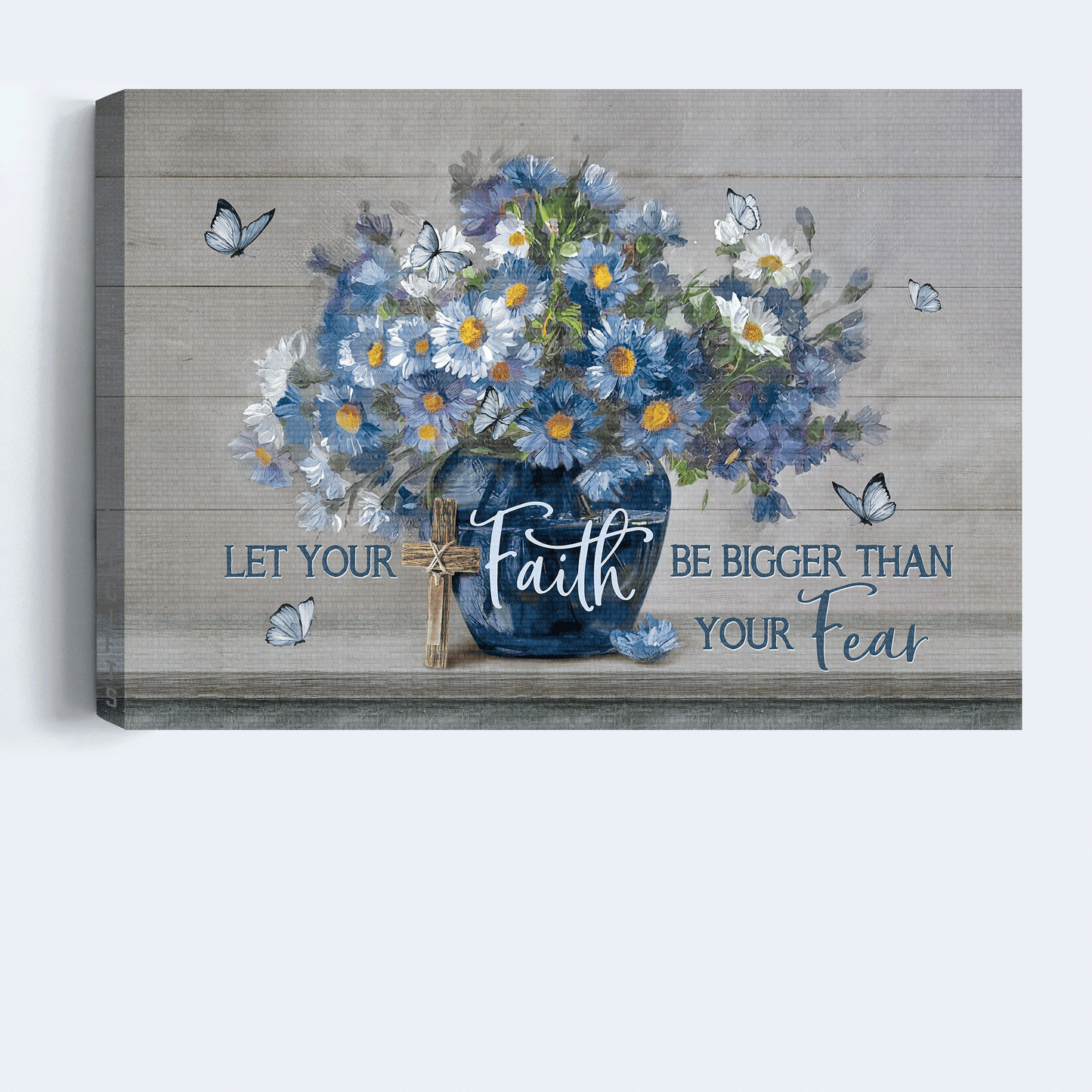 Jesus Landscape Canvas - Blue flower, Unique butterfly Landscape Canvas - Gift For Christian - Let your faith be bigger than your fear Landscape Canvas