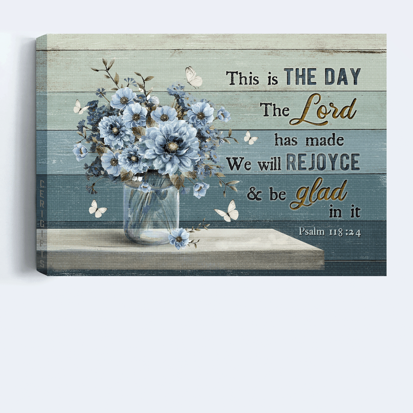 Jesus Landscape Canvas - Blue flower, Vintage painting, Bible verse Landscape Canvas - Gift For Christian - This is the day the Lord has made Landscape Canvas