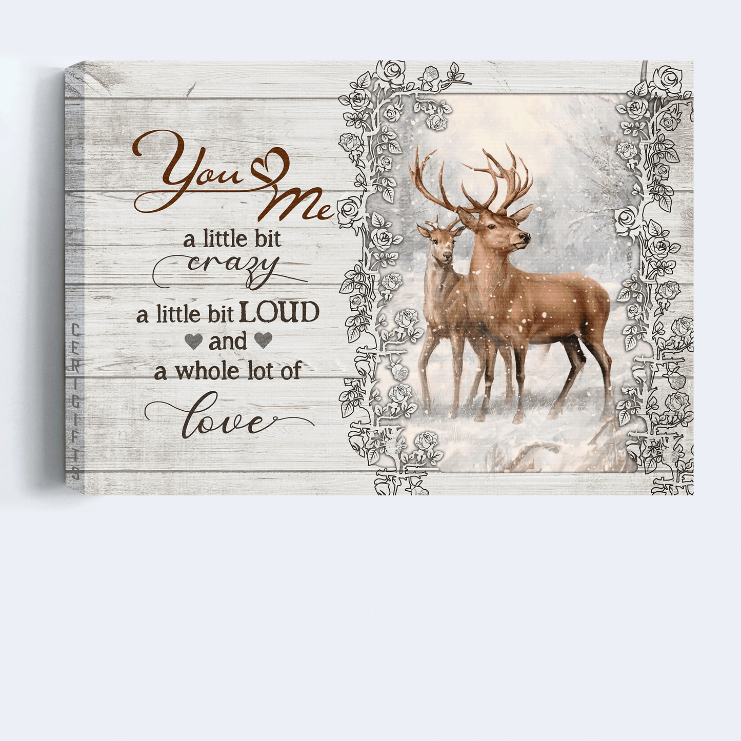 Couple Landscape Canvas- Deer drawing, Deer couple, Winter forest, White snow canvas- Gift for couple, lover- A whole lot of love