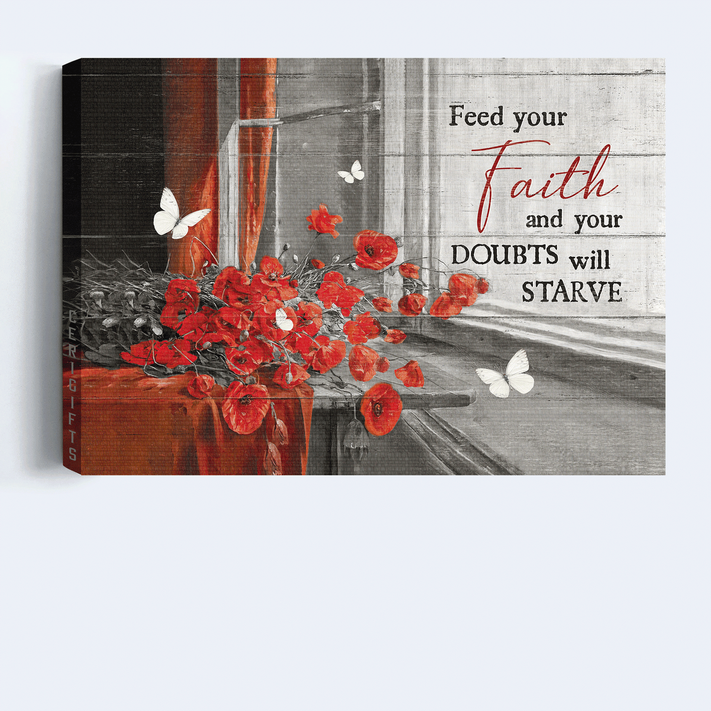 Jesus Landscape Canvas - Poppy painting, White butterfly, Still life drawing Canvas - Gift for Christian - Feed your faith and your doubts will starve Landscape Canvas Prints, Christian Wall Art