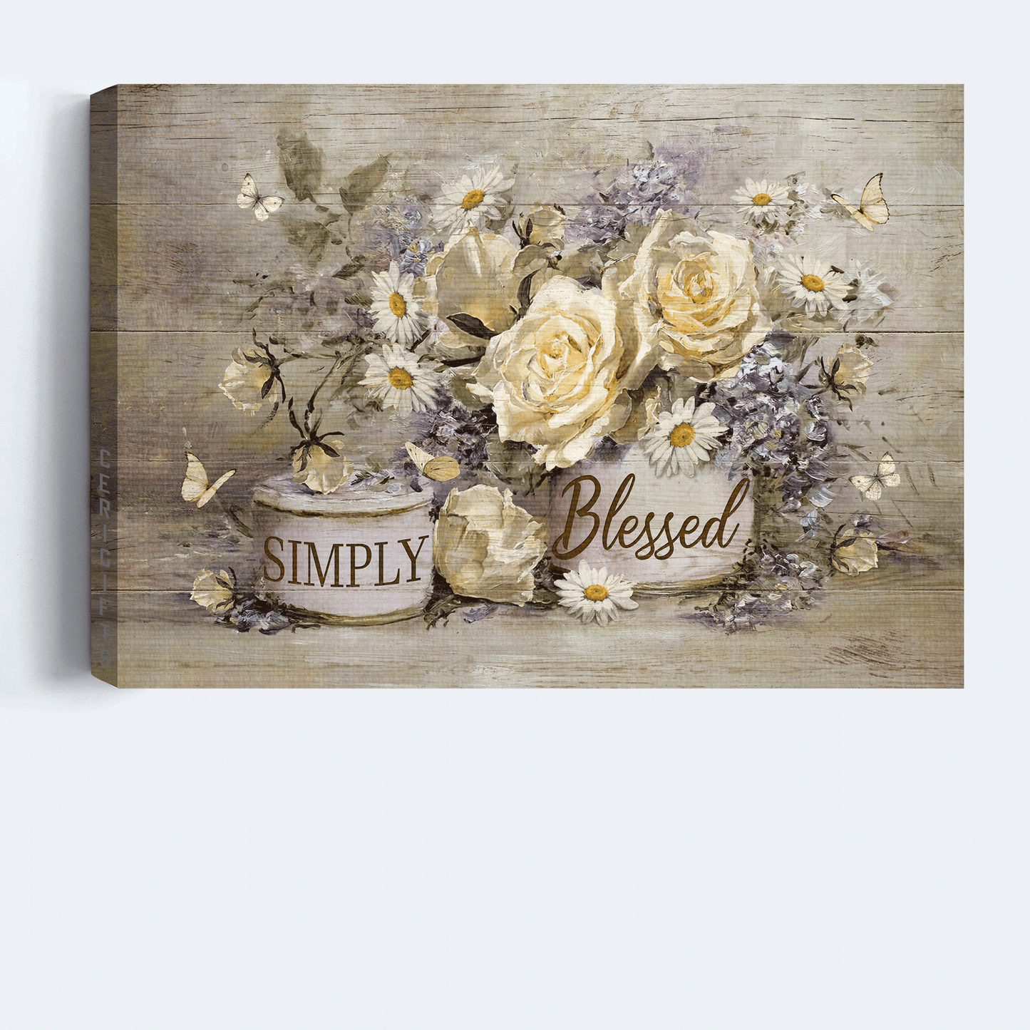 Jesus Landscape Canvas- Antique Artwork, Vintage Flower, Yellow Butterfly Landscape Canvas, Simply Blessed Canvas- Gift For Christian