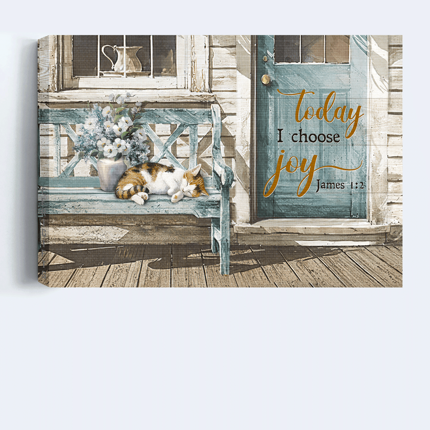 Jesus Landscape Canvas- Beautiful Day, Sleeping Cat, Flower Vase Canvas- Gift For Christian- Today I Choose Joy