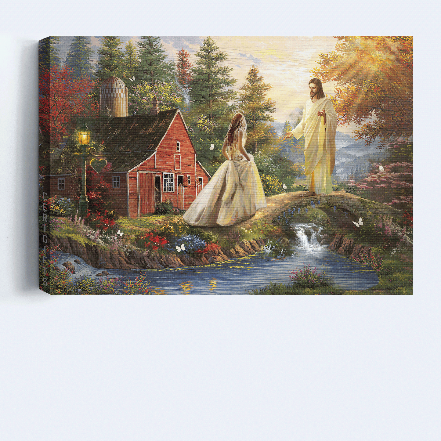 Jesus Landscape Canvas - Beautiful scenery, Wonderful forest, Little red house, Come into his arms Landscape Canvas - Gift For Christian