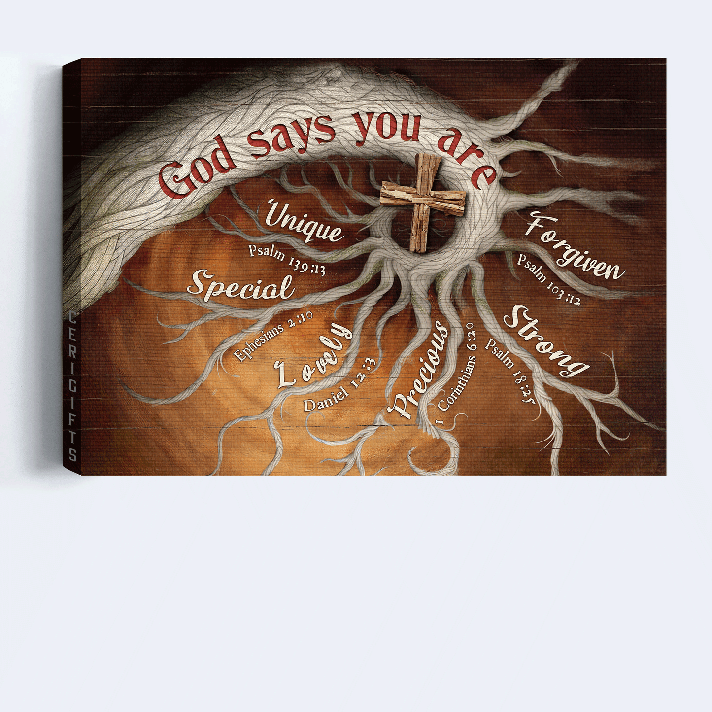 Jesus Landscape Canvas - tree roots, Wooden cross painting, Bible verses Landscape Canvas - Inspirational gift, Gift For Religious Christian - God says you are