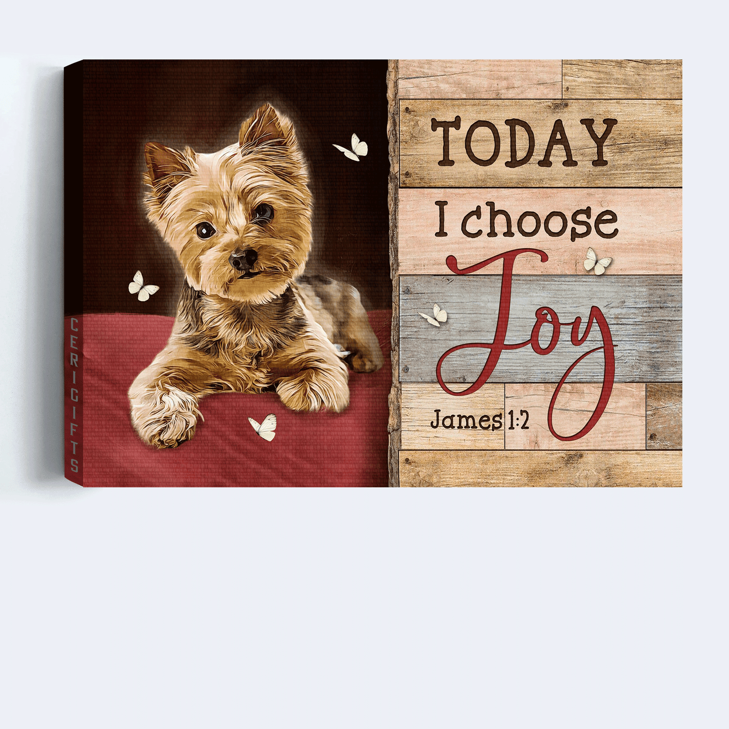 Jesus Landscape Canvas - Little Yorkshire Terrier, Gift for dog lover, White butterfly Landscape Canvas - Gift For Christian - Today I choose joy Landscape Canvas