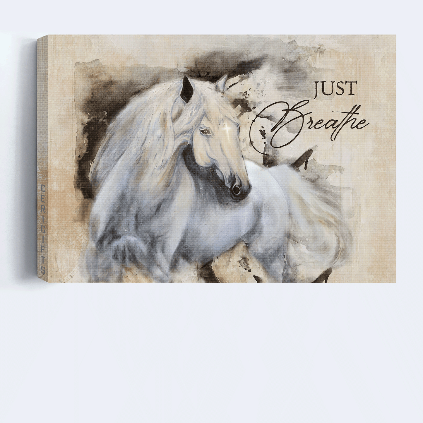Jesus Landscape Canvas- Beautiful horse painting, White background, Small cross canvas- Gift for Christian- Just breathe