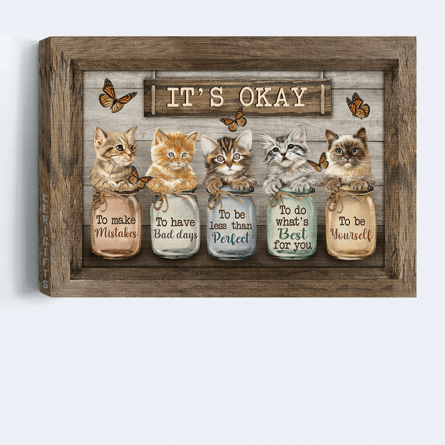 Jesus Landscape Canvas - Lovely cat, Monarch butterfly, Colorful bottle Landscape Canvas - Gift For Christian - It's okay to make mistakes Landscape Canvas