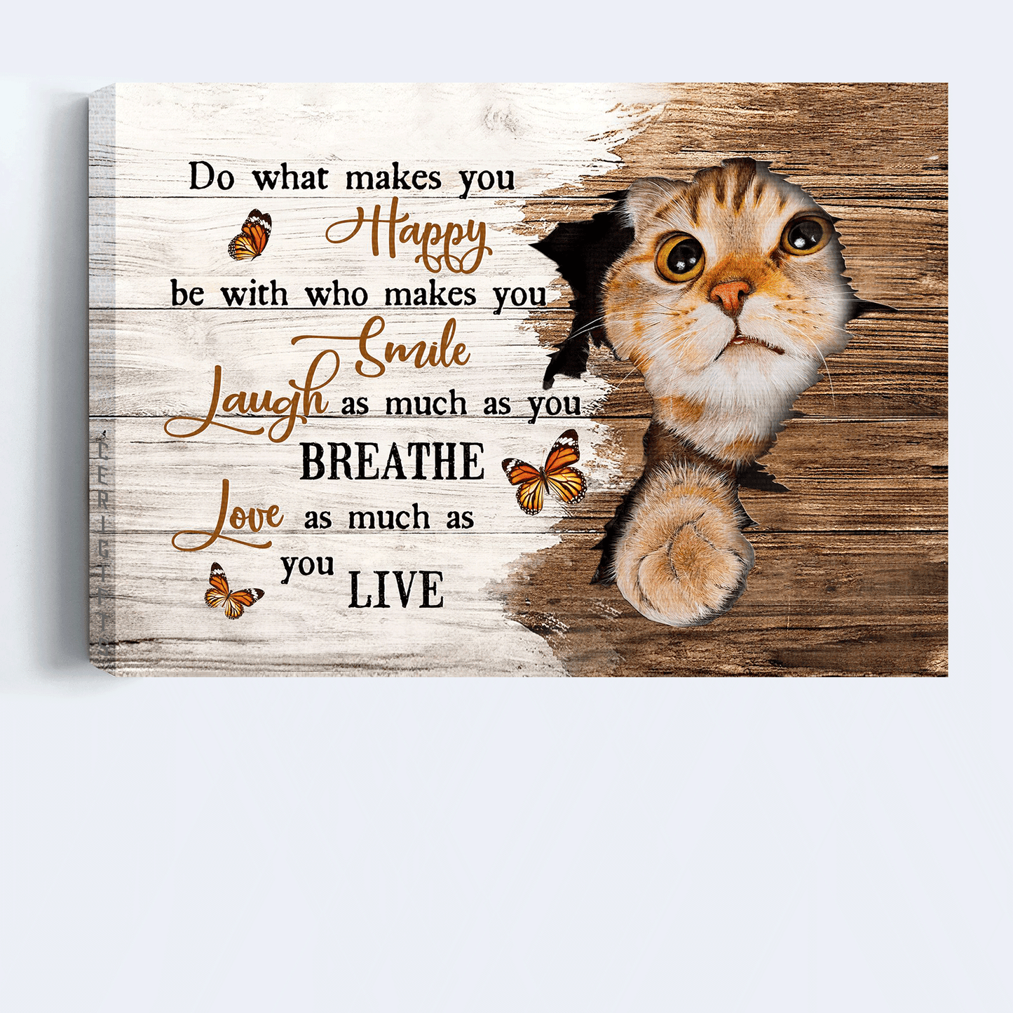 Jesus Landscape Canvas - Beautiful cat, Orange butterfly, Broken wall Landscape Canvas - Gift For Christian - Love as much as you live