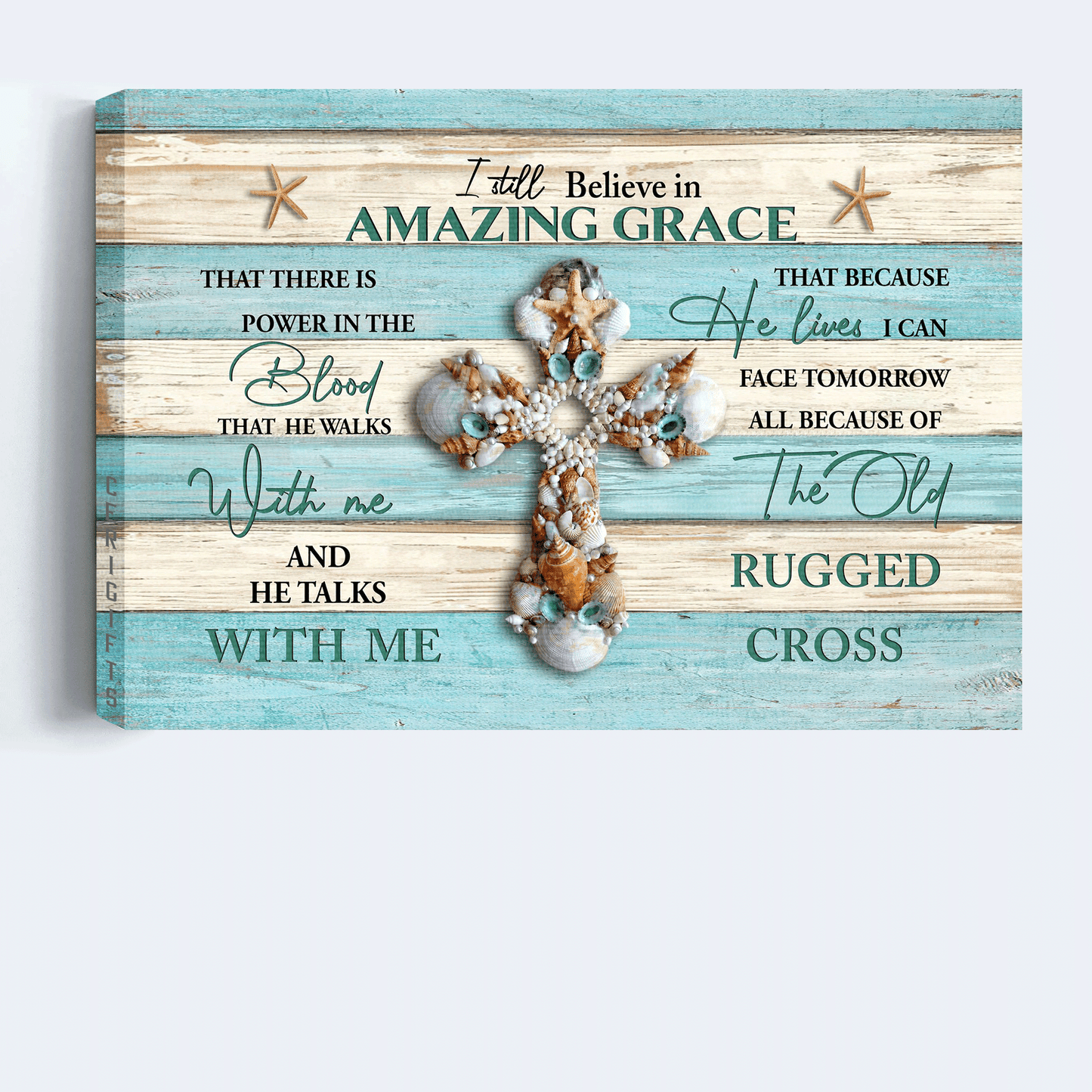 Jesus Landscape Canvas - Seashell cross- Gift for Christian- I still believe in amazing grace - Landscape Canvas Prints, Wall Art