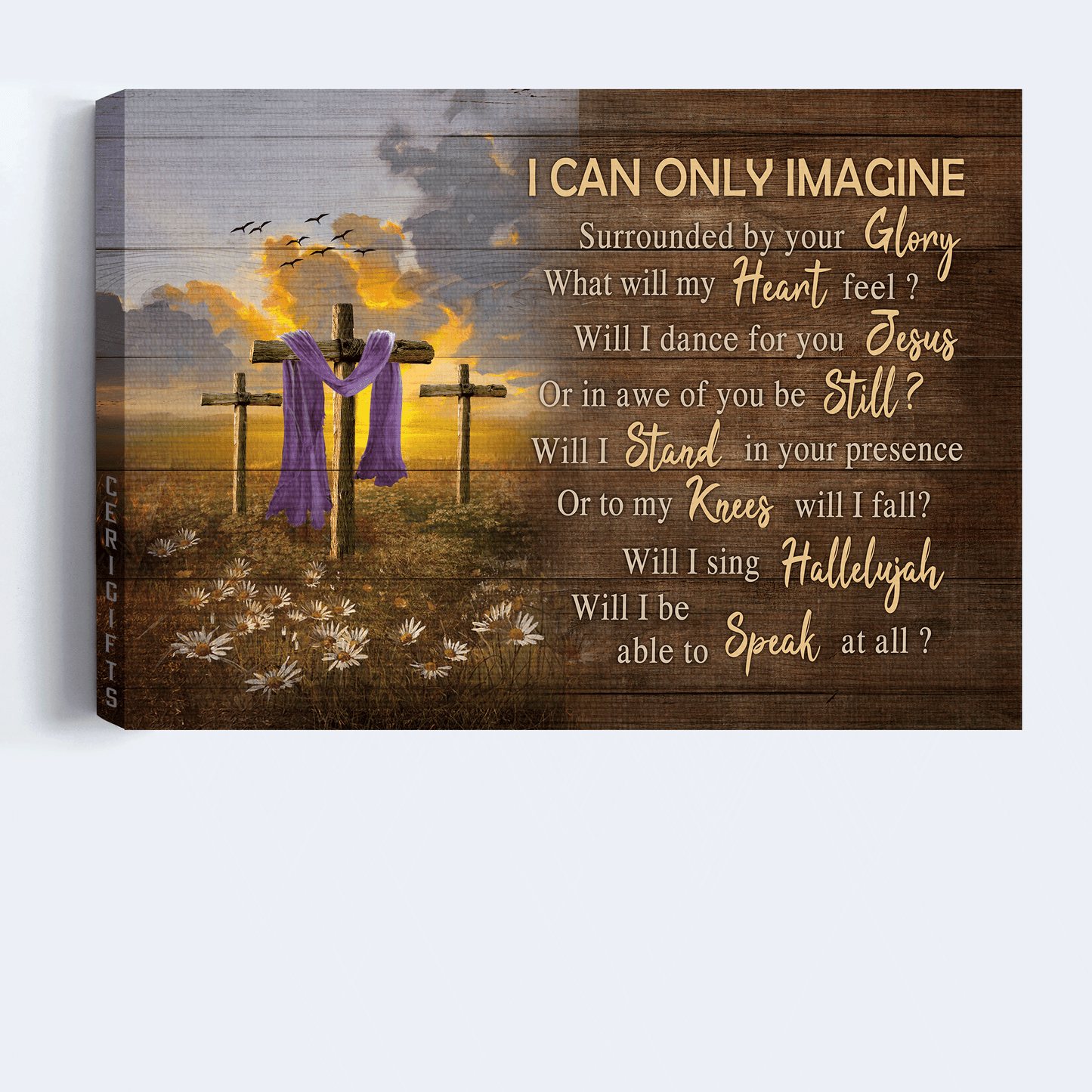 Jesus Landscape Canvas - The Old Rugged Cross, Daisy Flower Field Canvas - Gift For Christian - I Can Only Image Canvas