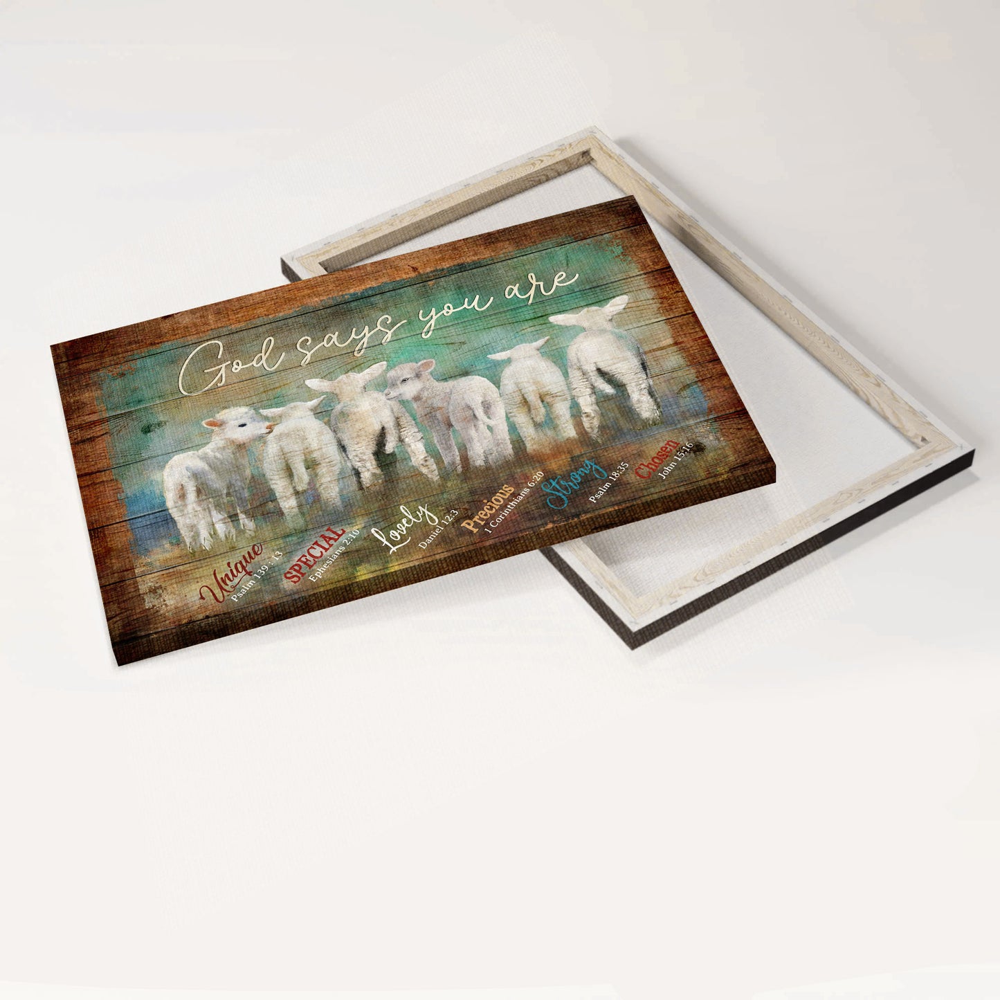 Jesus Landscape Canvas - Adorable Baby Lambs Landscape Canvas - Gift For Religious Christian - God Says You Are Unique