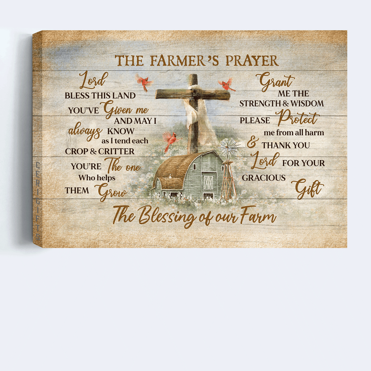 Jesus Landscape Canvas - Peaceful farm, Cardinal, Wooden Cross Landscape Canvas - Gift For Christian - Every moment Thank God Landscape Canvas