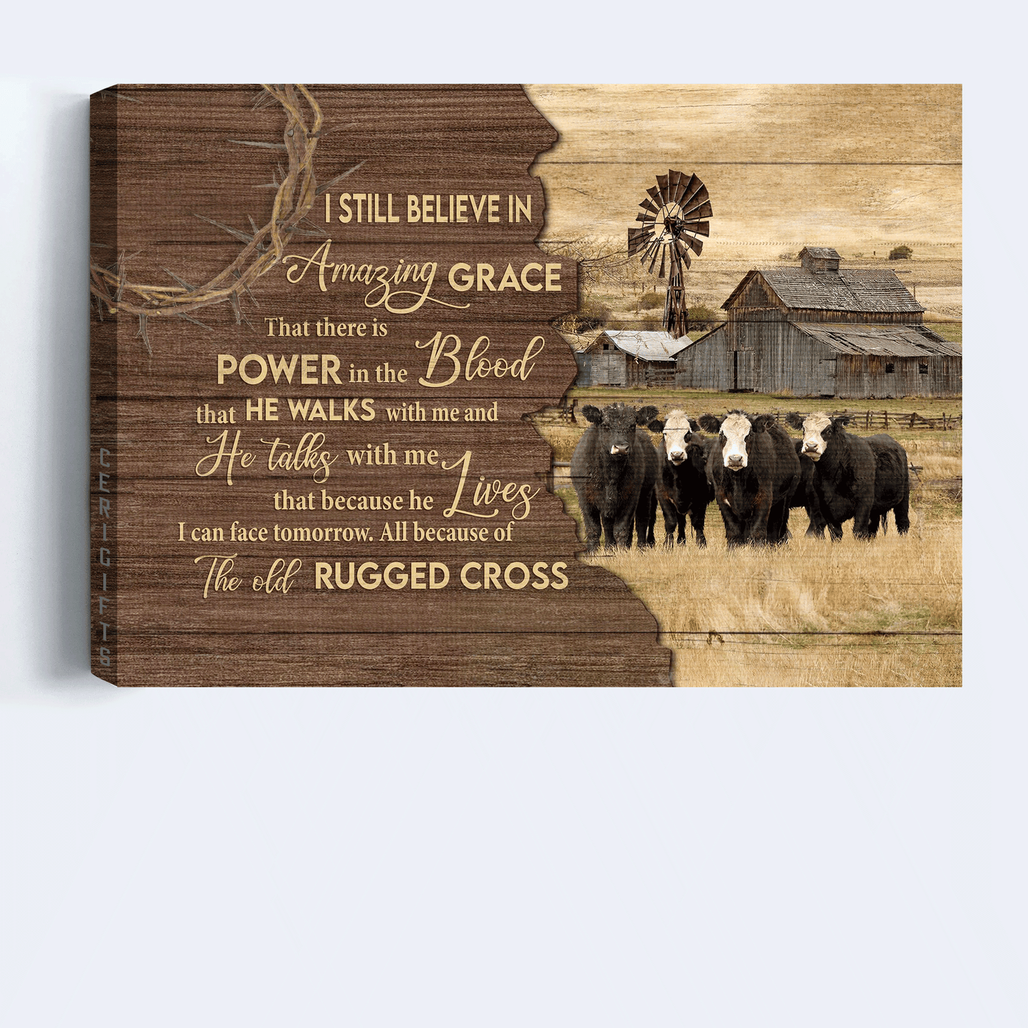 Jesus Landscape Canvas- Aberdeen Angus Canvas, Tranquil Farm Landscape Canvas- Gift For Religious Christian- The Old Rugged Cross