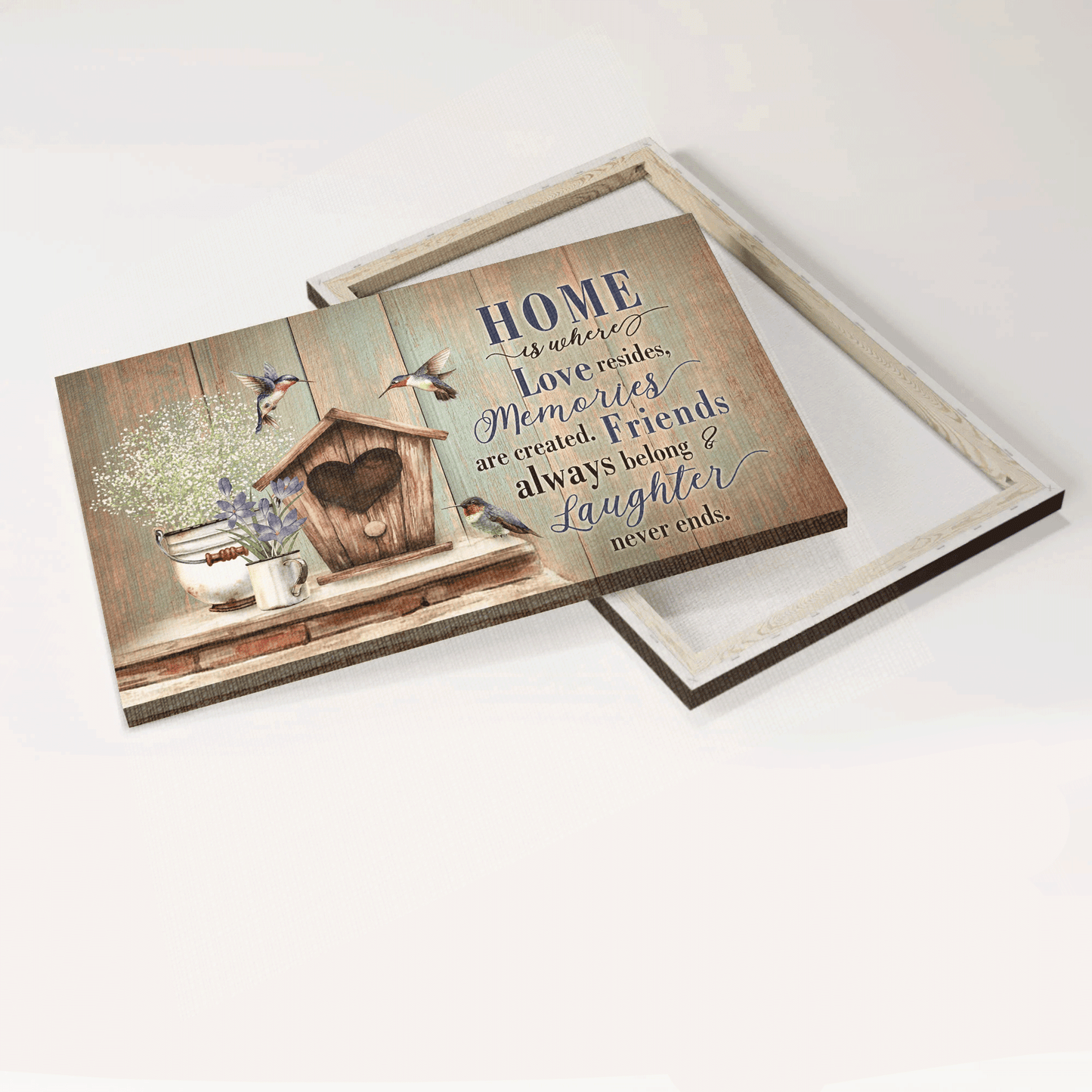 Jesus Landscape Canvas- Birdhouse, Hummingbird, Vintage flower canvas- Gift for Christian- Home is where love resides - Landscape Canvas Prints, Christian Wall Art