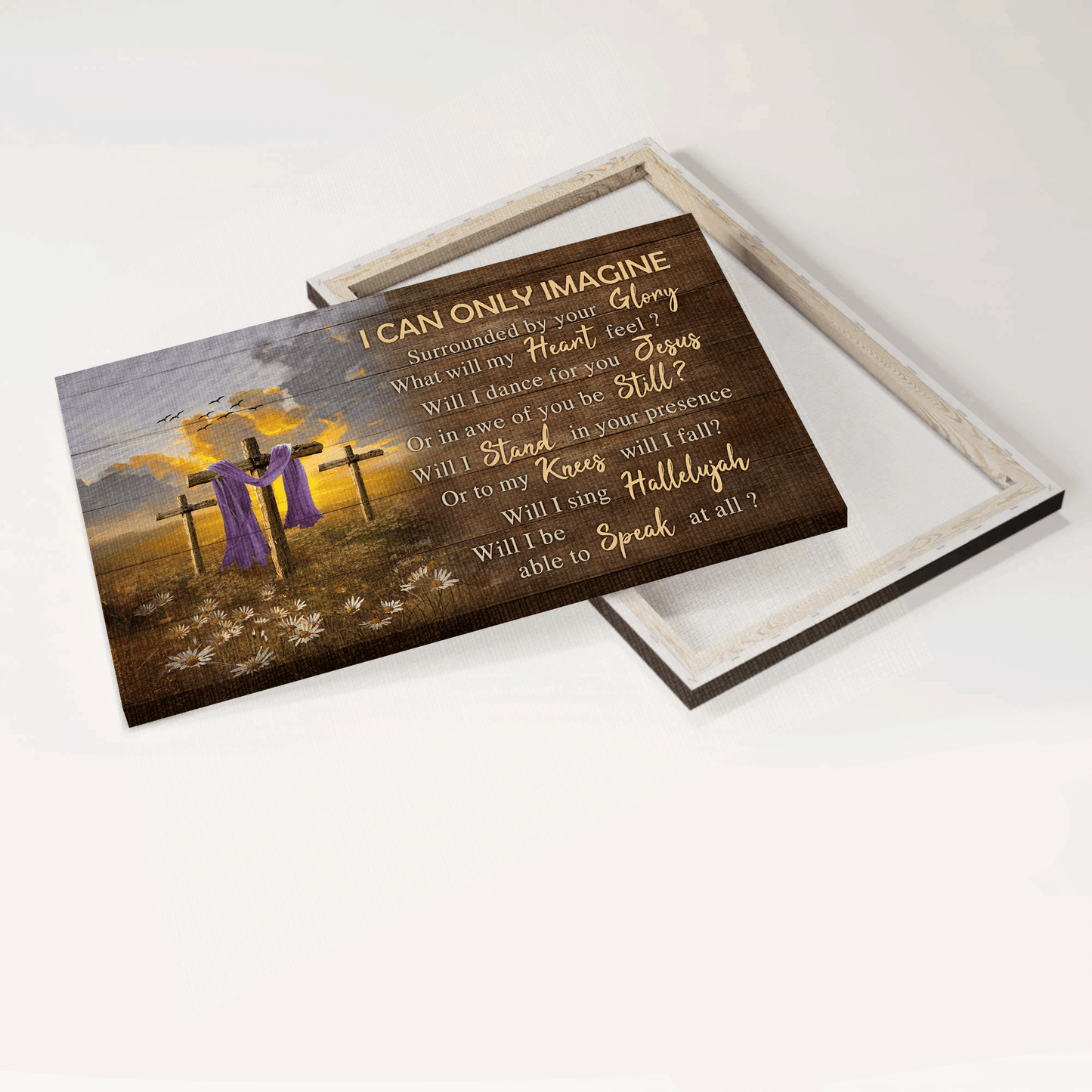 Jesus Landscape Canvas - The Old Rugged Cross, Daisy Flower Field Canvas - Gift For Christian - I Can Only Image Canvas