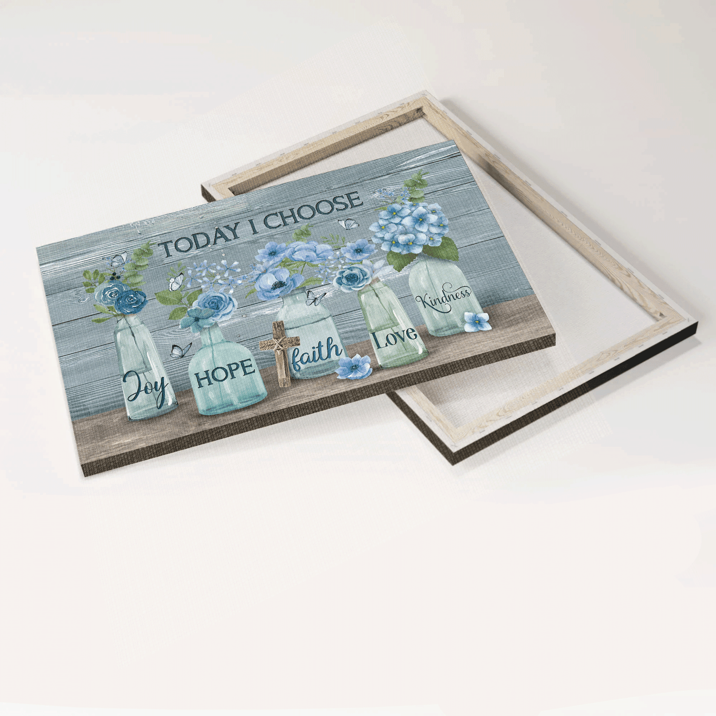 Jesus Landscape Canvas - Blue flower garden, Crystal vase, Cross Landscape Canvas - Gift For Christian - Today I choose joy Landscape Canvas